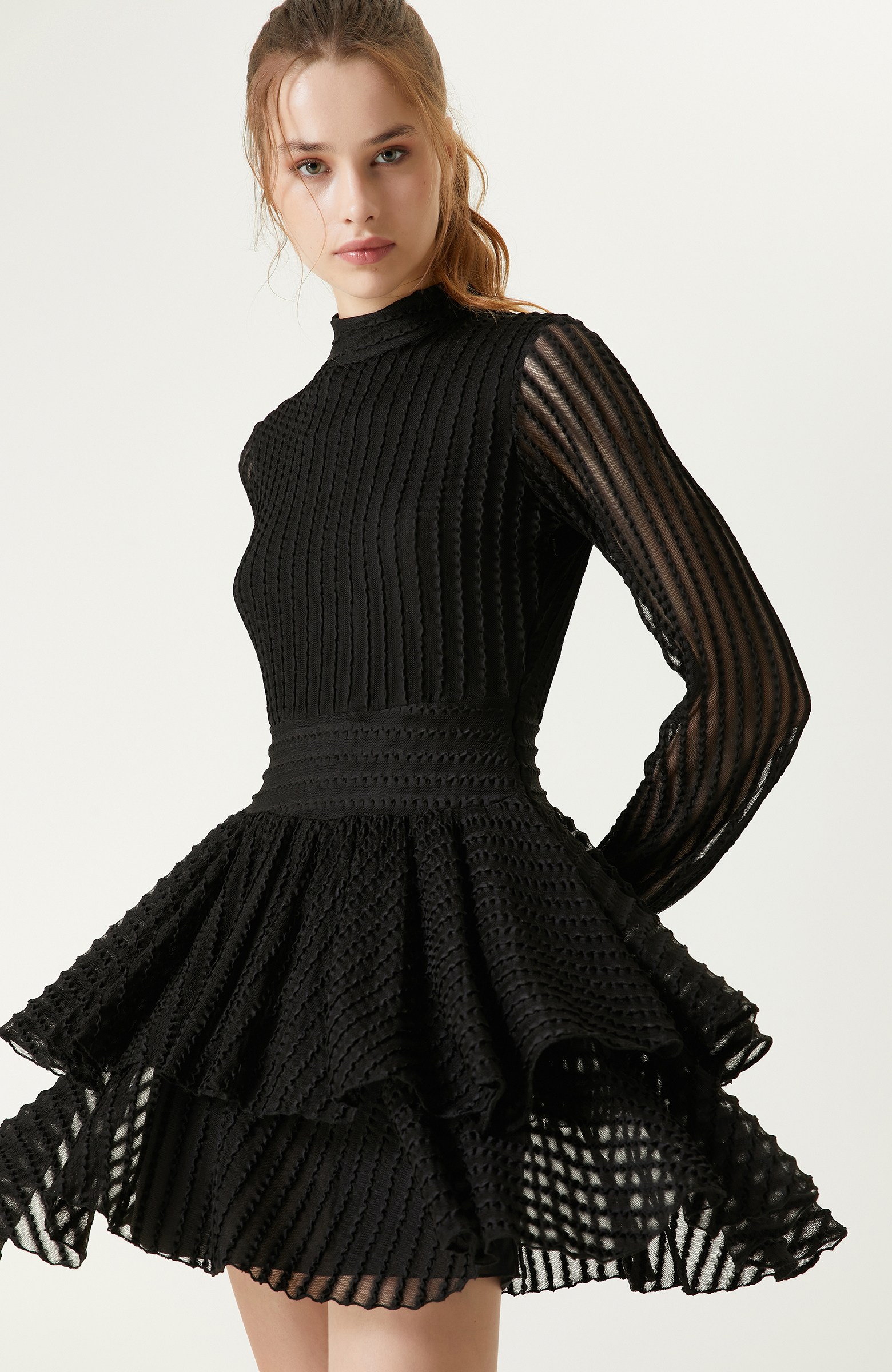 Siyah Kloş Etek Mini Elbise