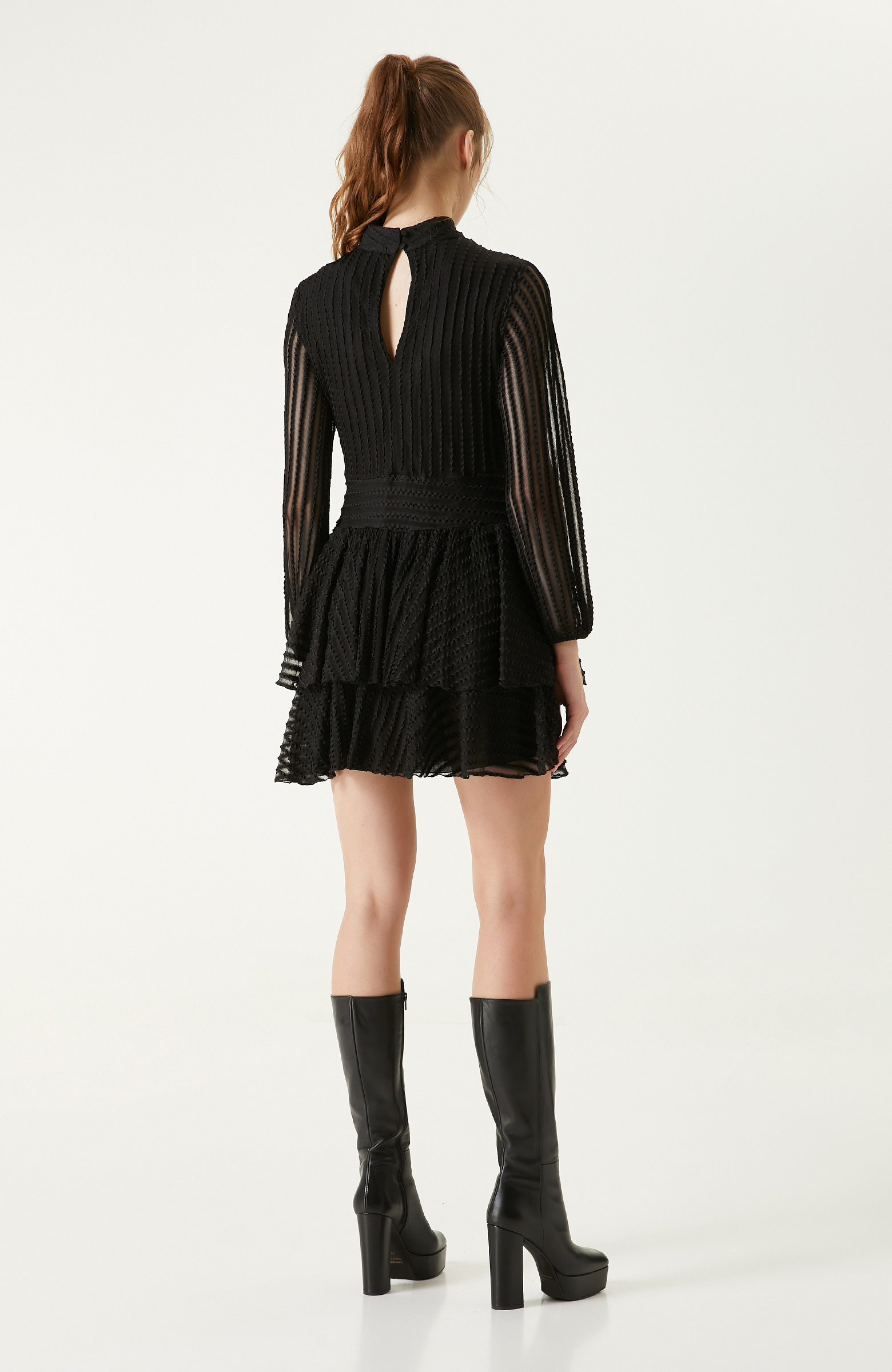 Siyah Kloş Etek Mini Elbise