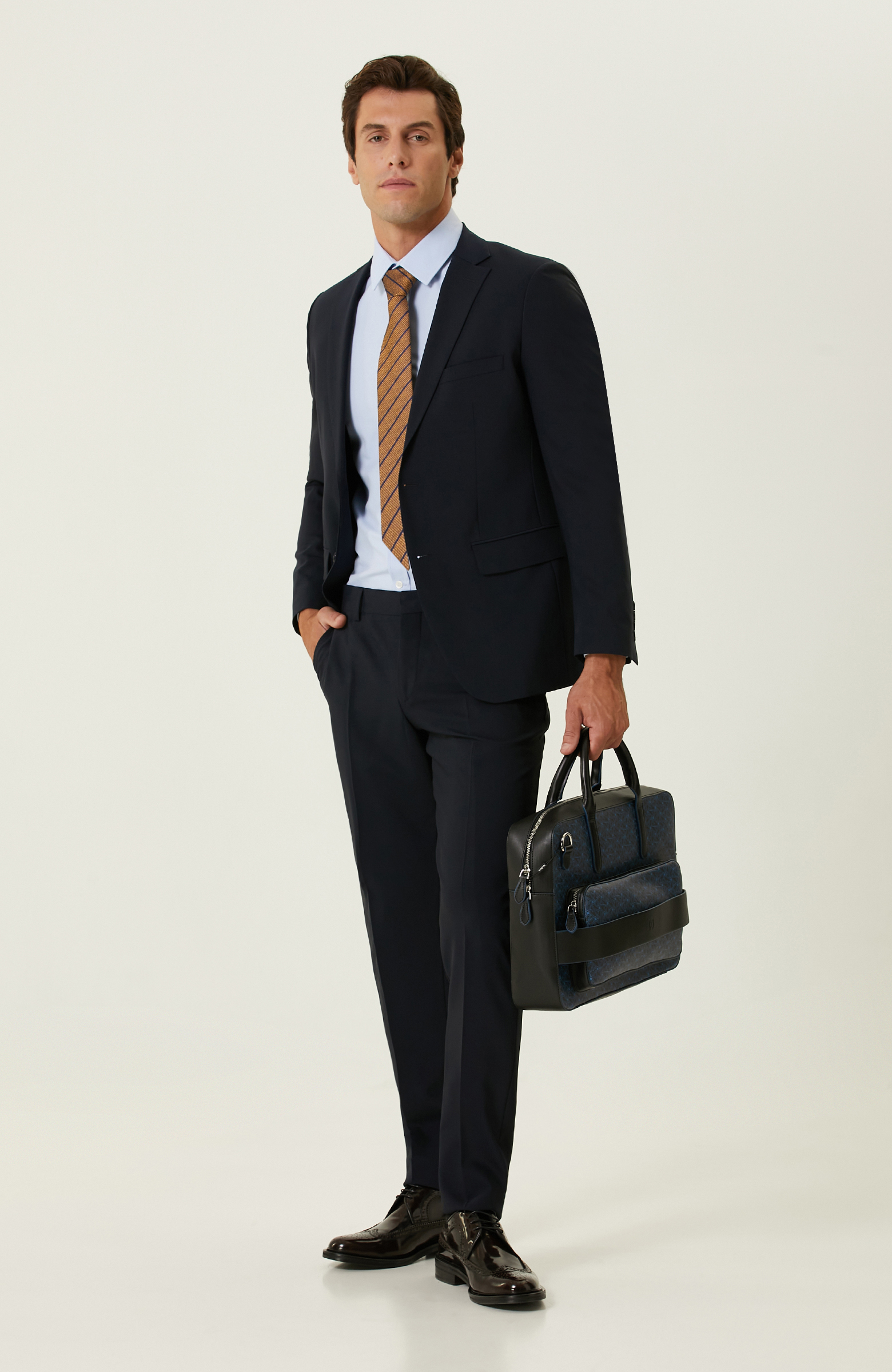 Lacivert Mono Yaka Takım Elbise