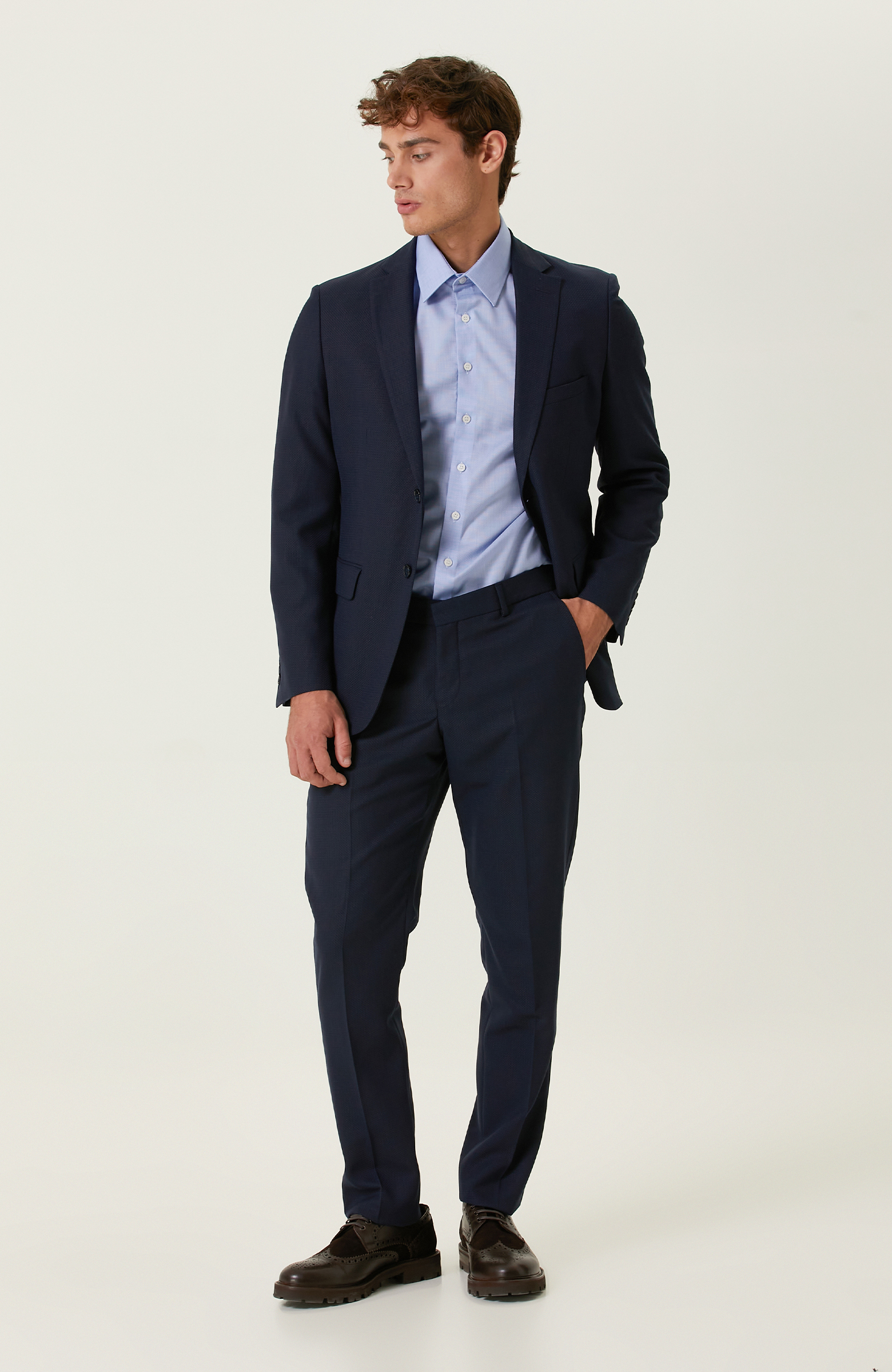 Armür Desenli Lacivert Takım Elbise