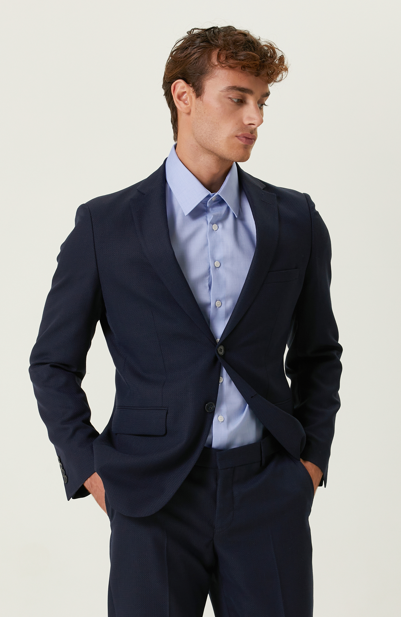 Armür Desenli Lacivert Takım Elbise