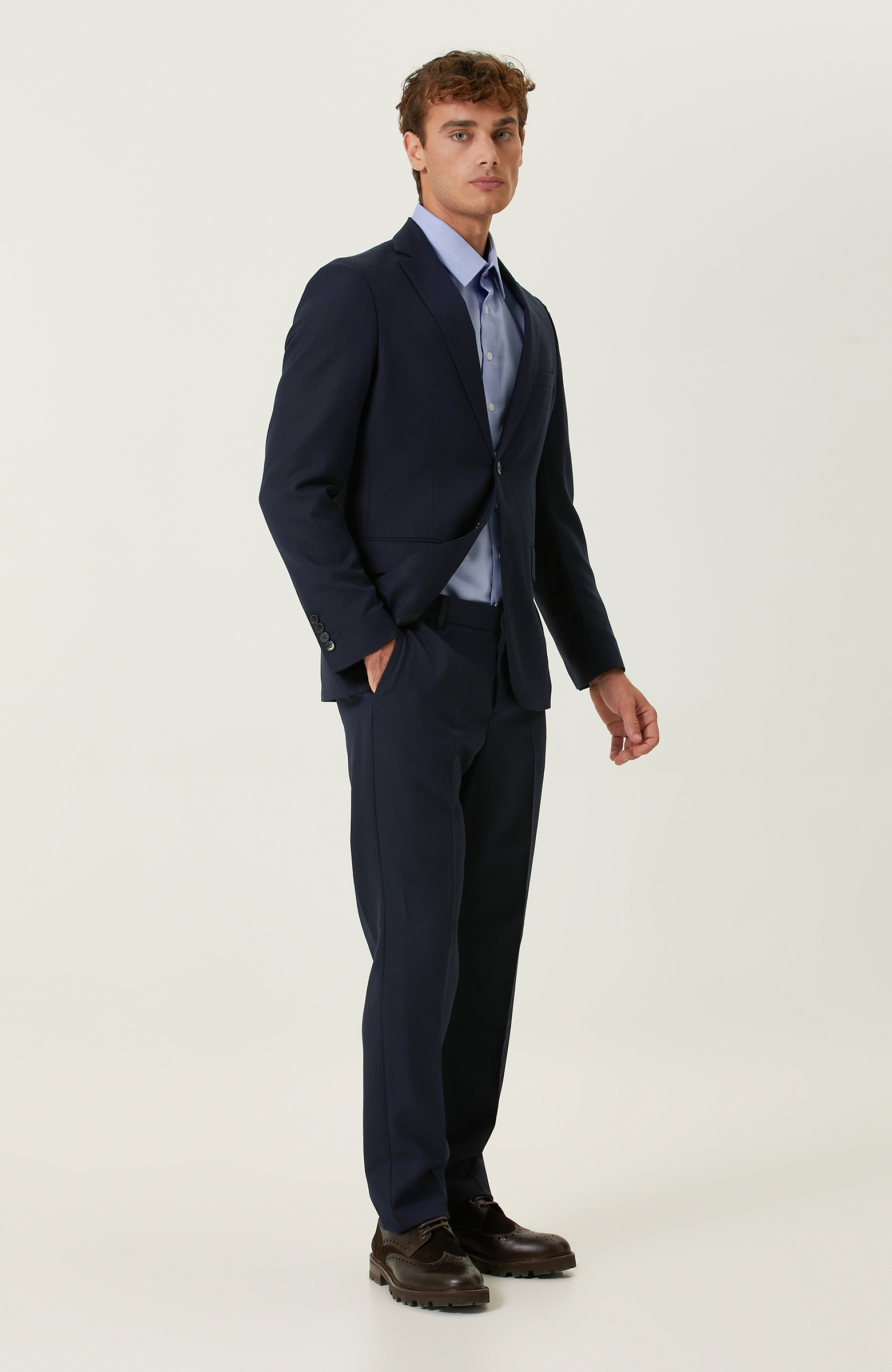 Armür Desenli Lacivert Takım Elbise