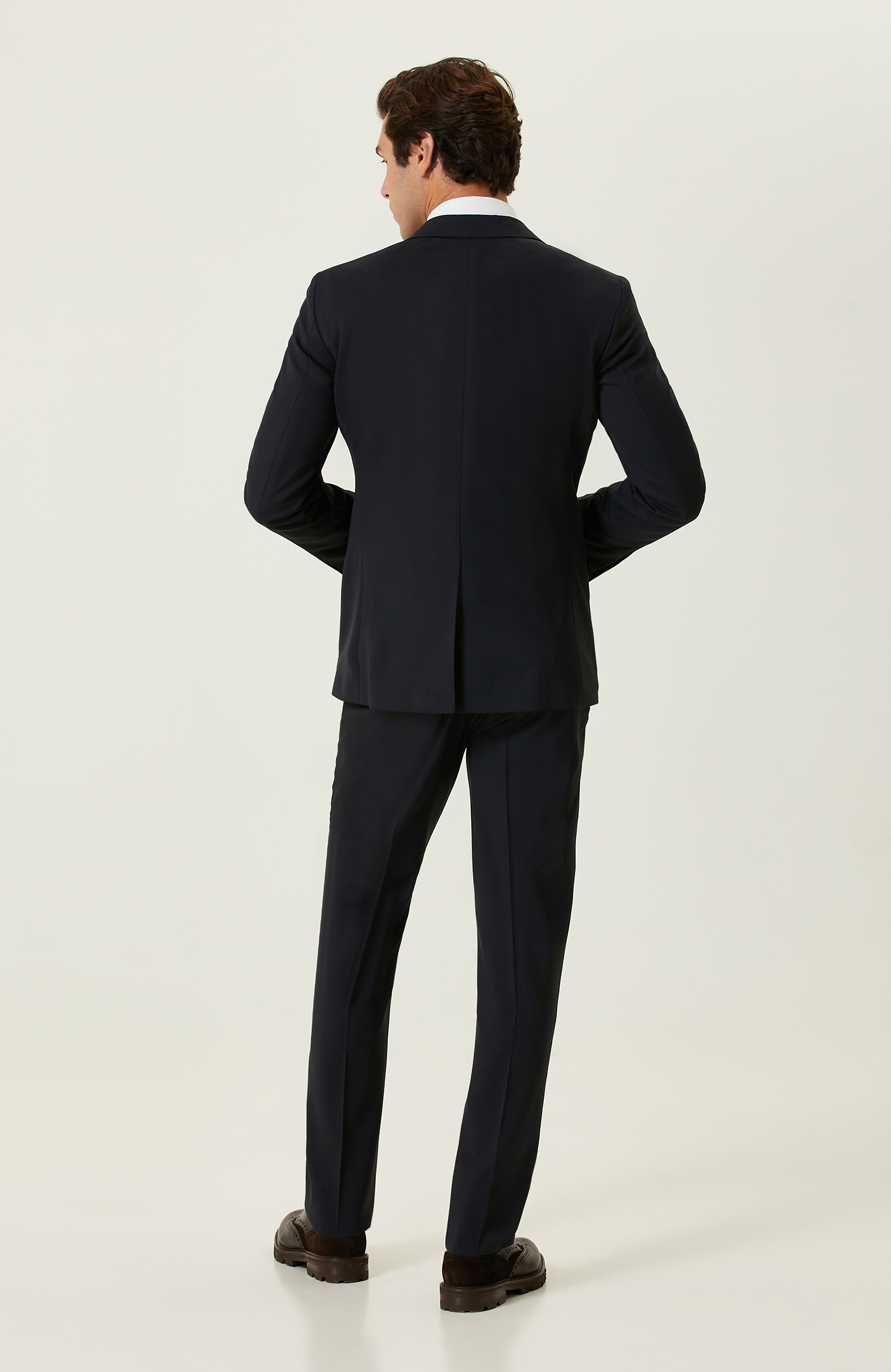 Lacivert Piklapel Yaka Takım Elbise