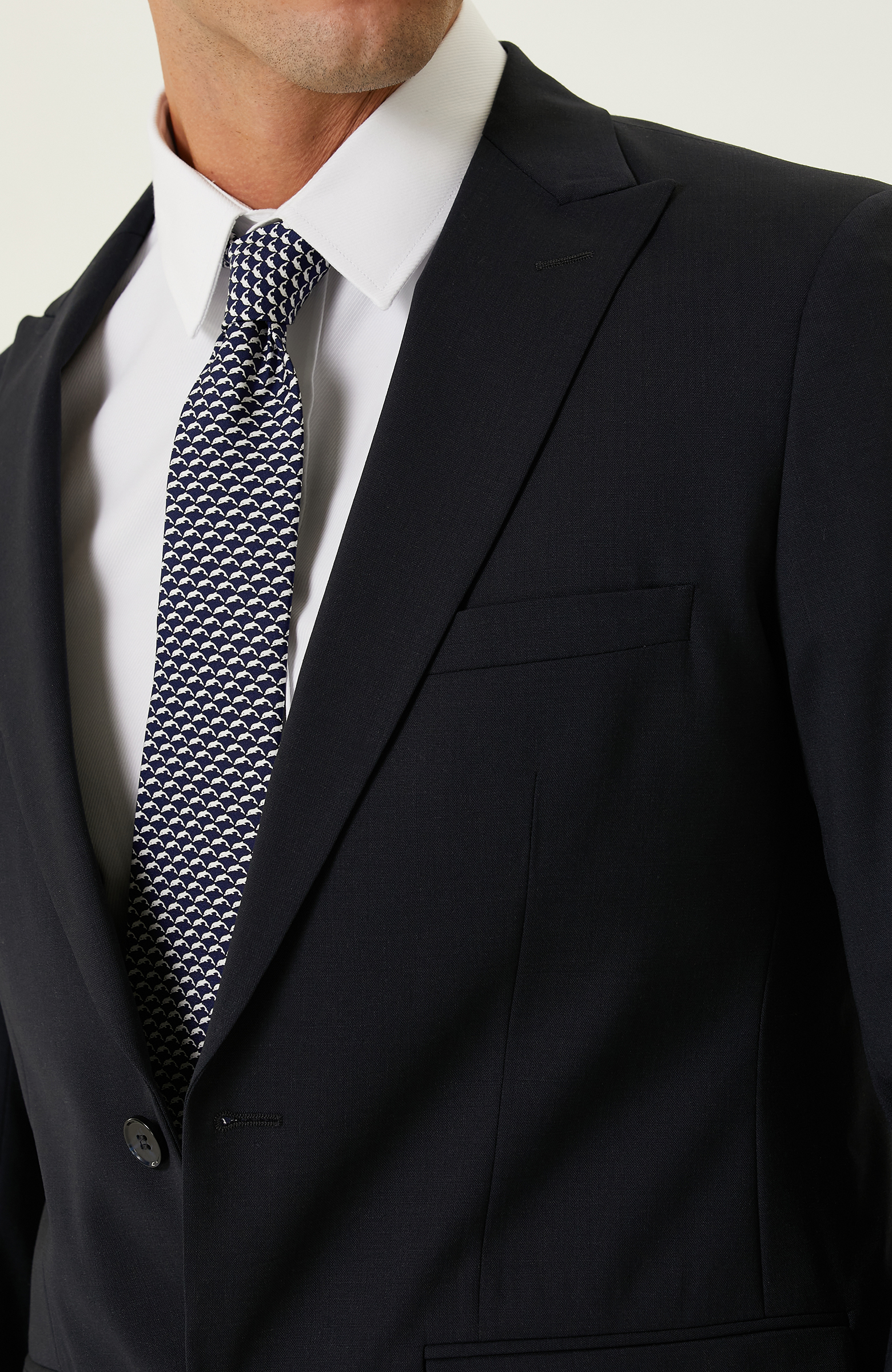 Lacivert Piklapel Yaka Takım Elbise