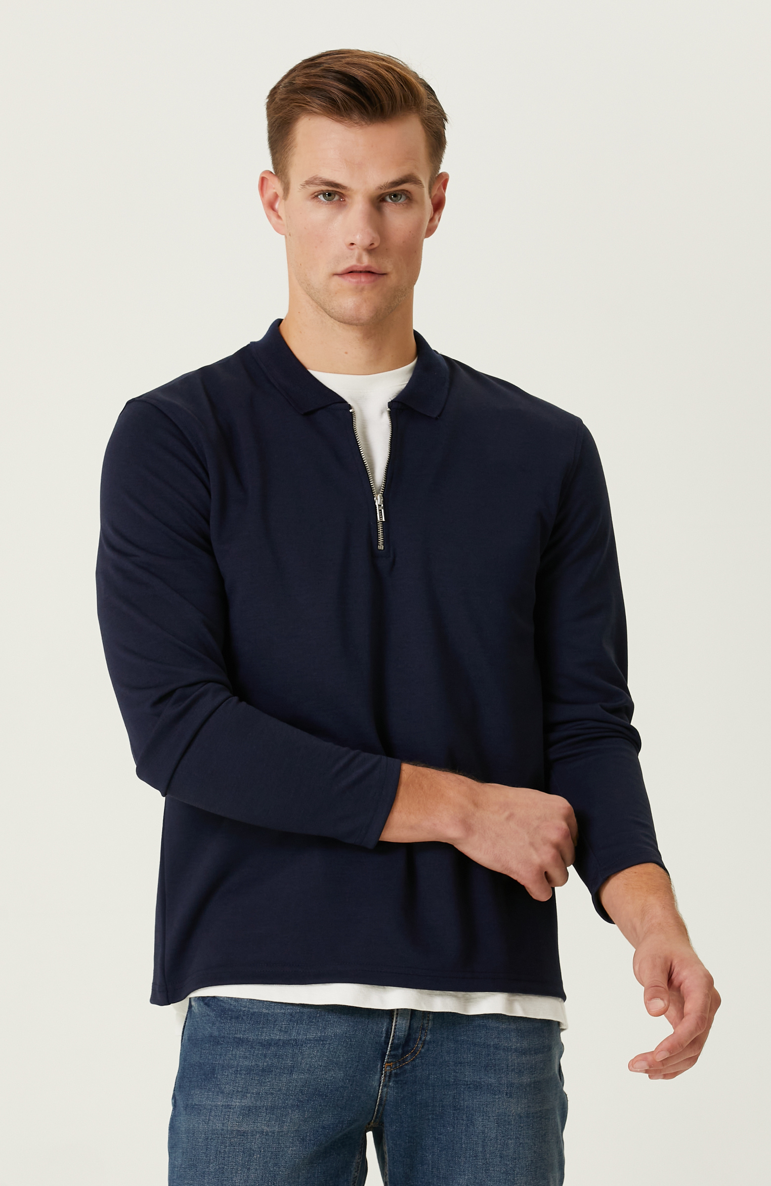 Lacivert Fermuarlı Sweatshirt