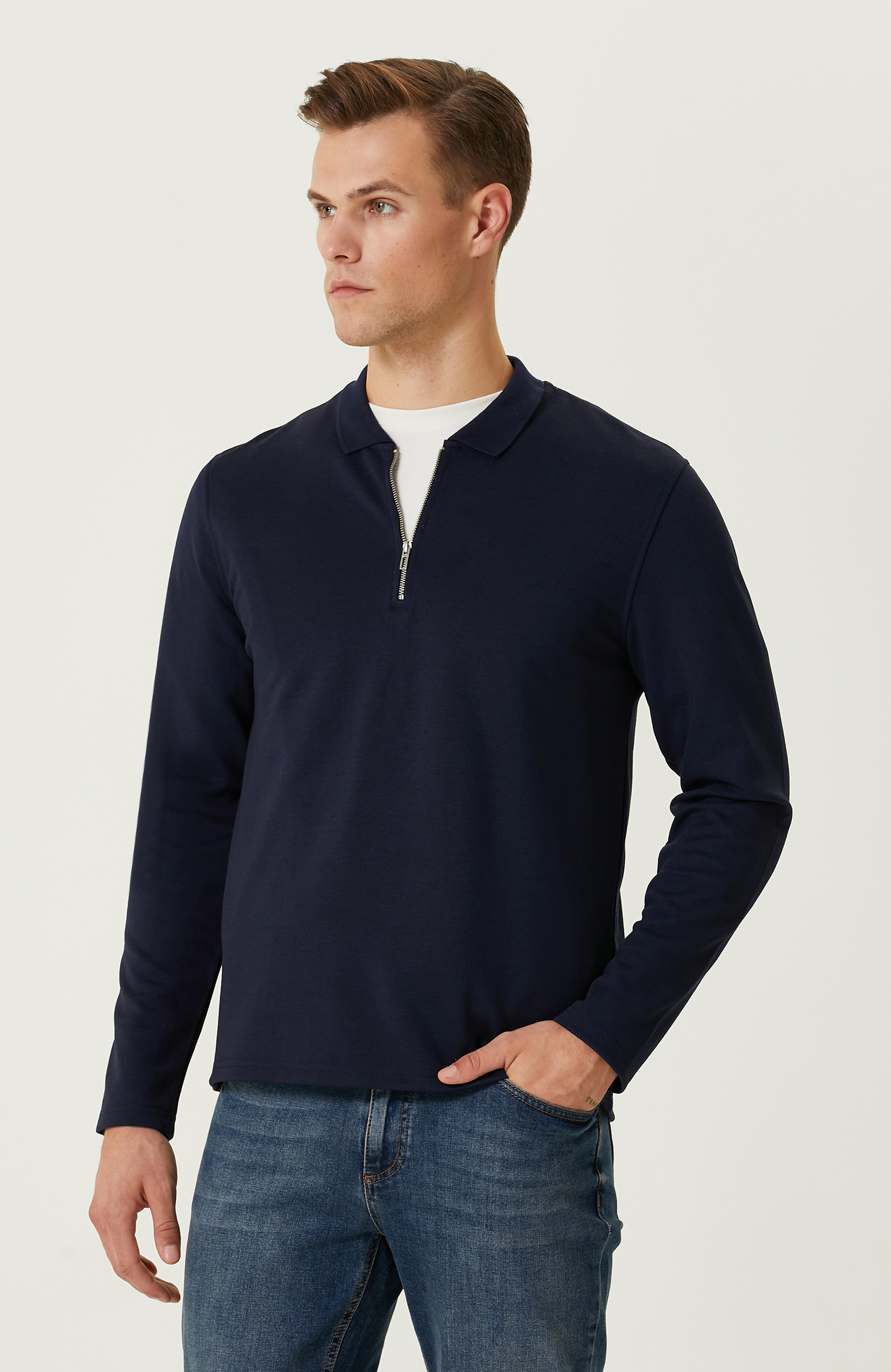 Lacivert Fermuarlı Sweatshirt