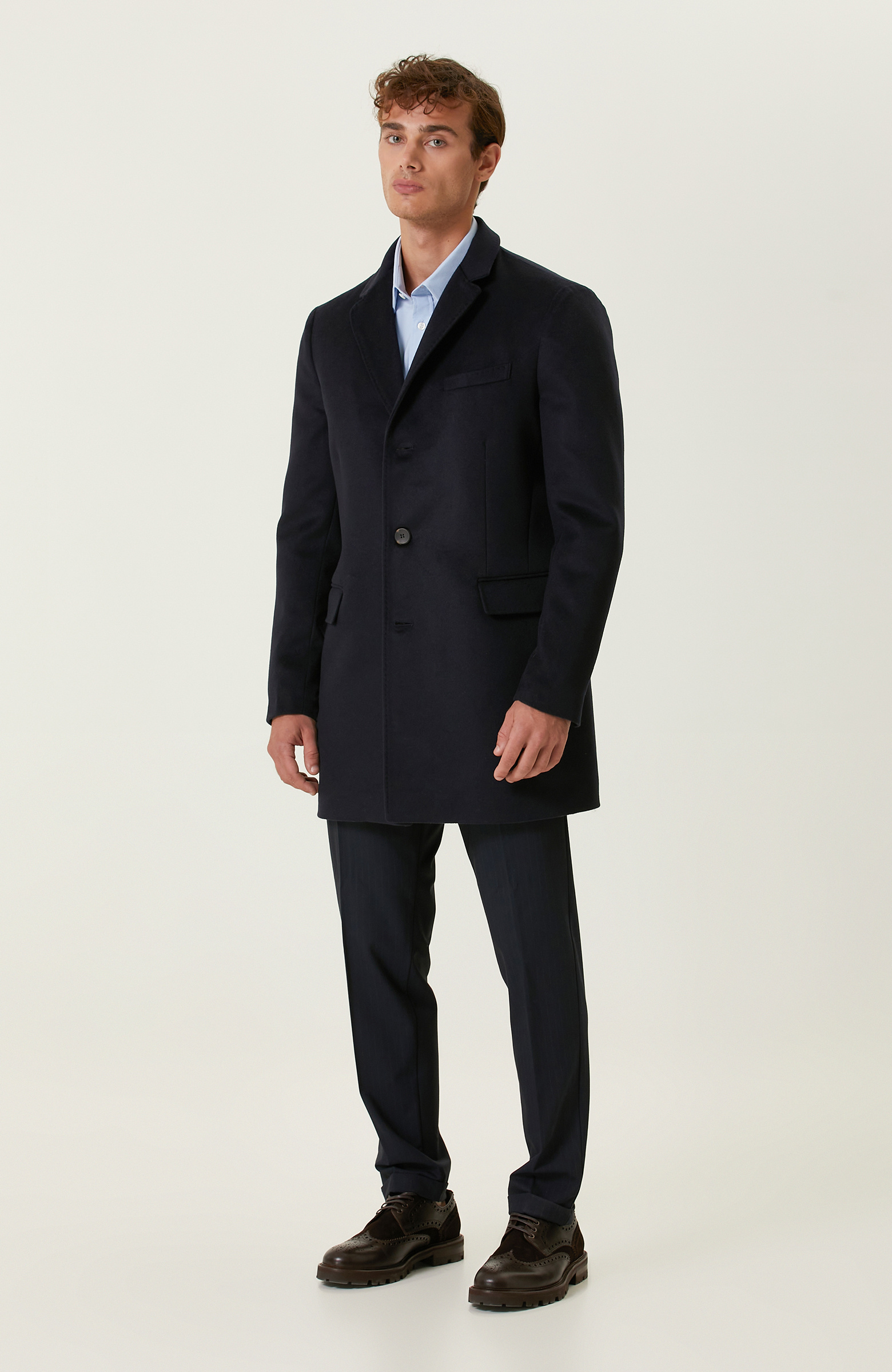 Mavi Diyagonel Cotton Gömlek