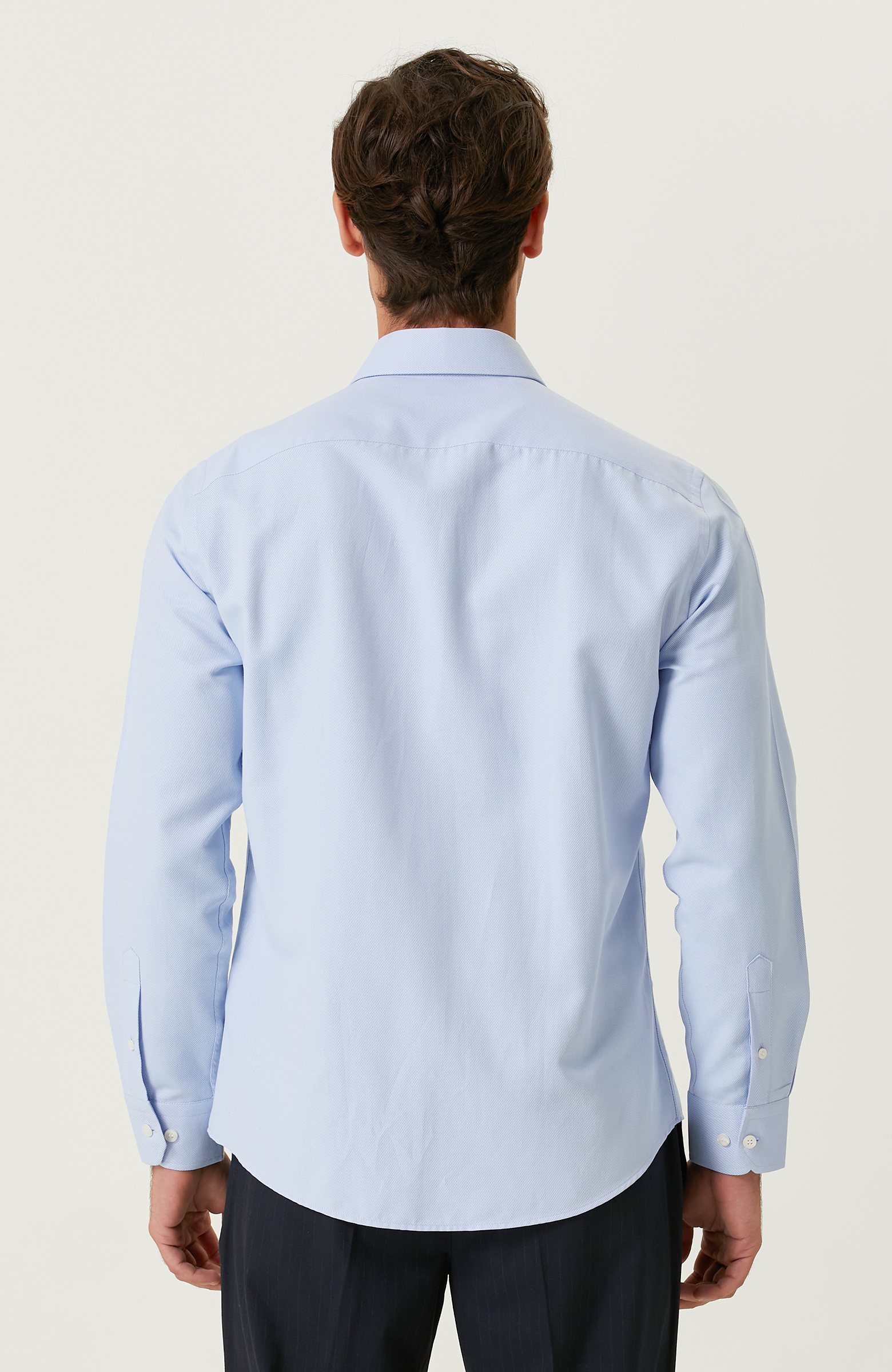 Mavi Diyagonel Cotton Gömlek