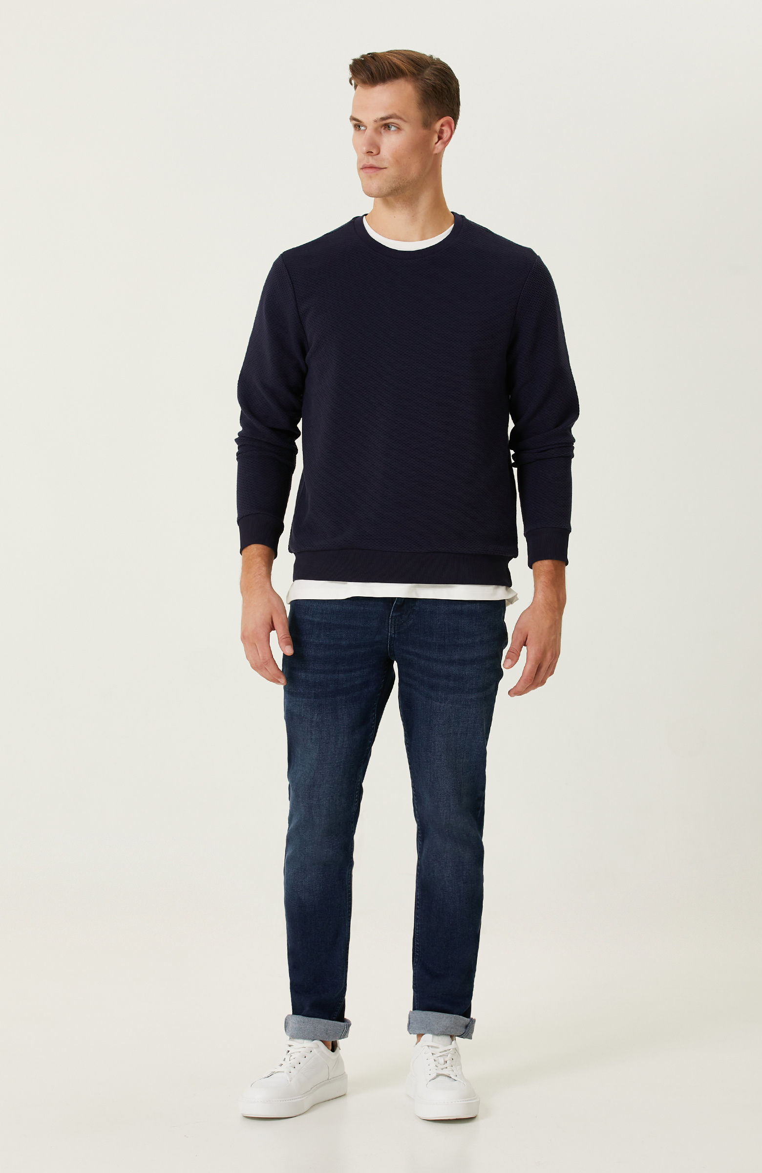 Lacivert Bisiklet Yaka Sweatshirt