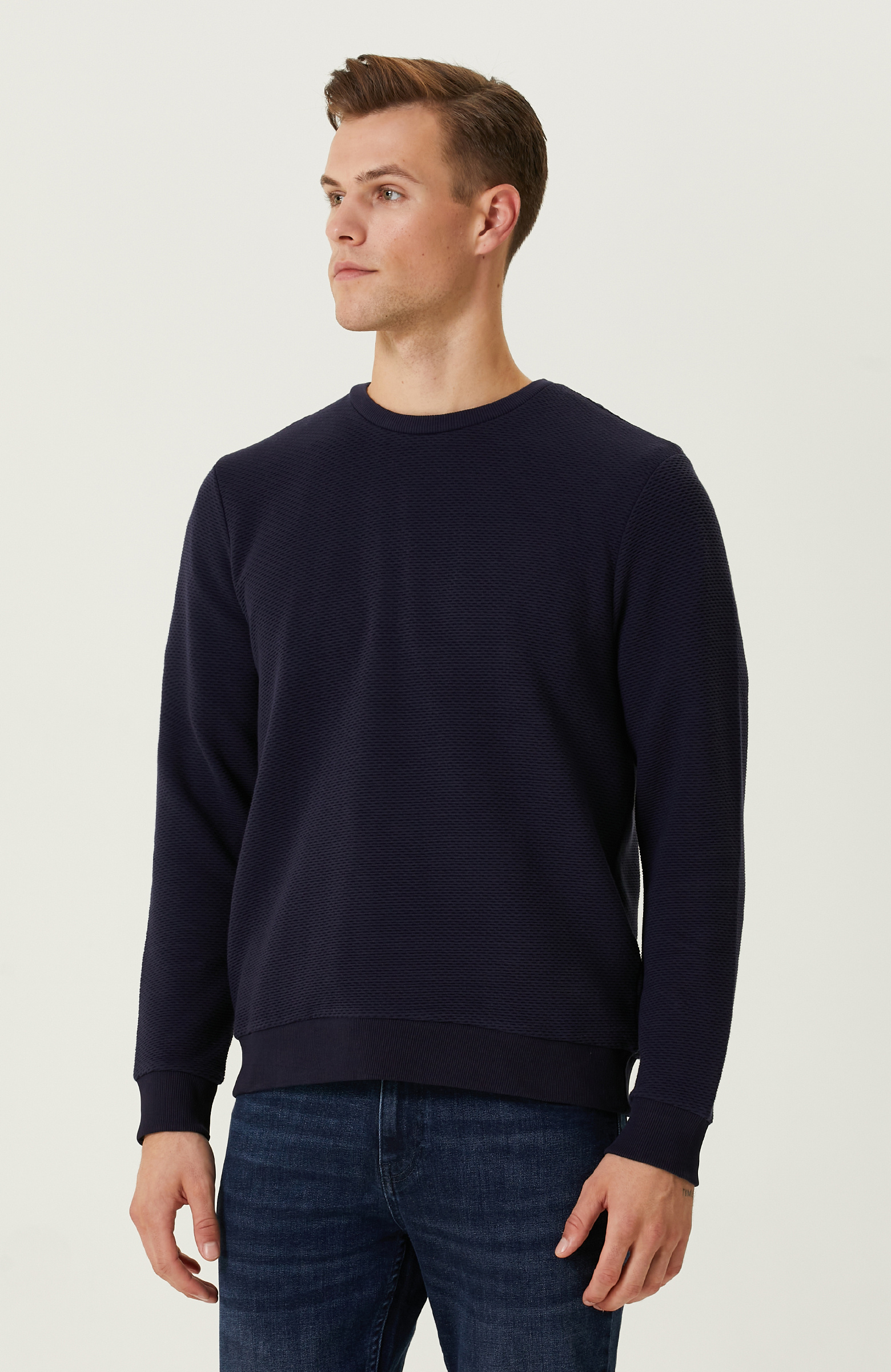 Lacivert Bisiklet Yaka Sweatshirt