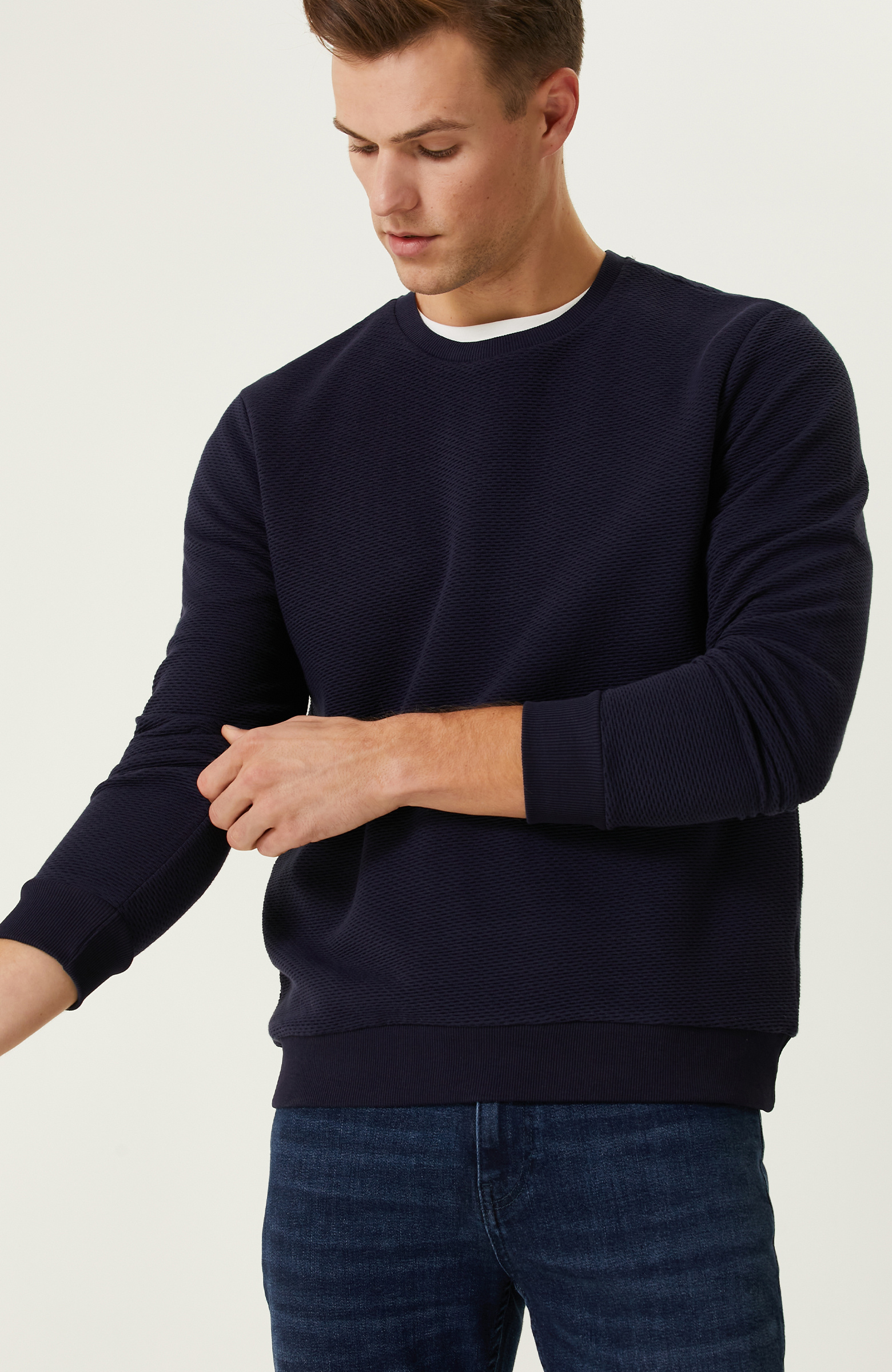 Lacivert Bisiklet Yaka Sweatshirt