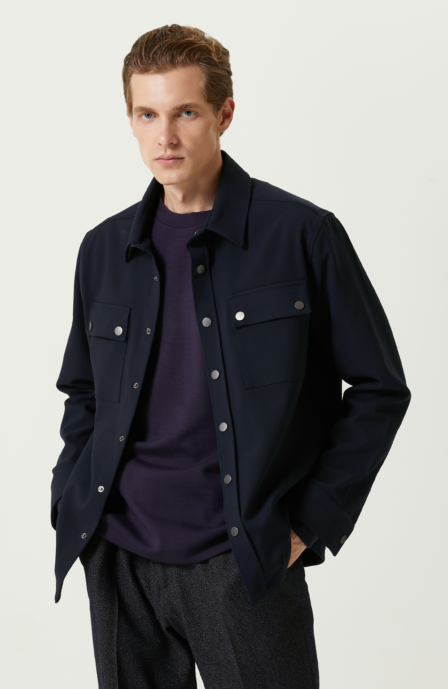 Lacivert Çıtçıtlı Dış Gömlek