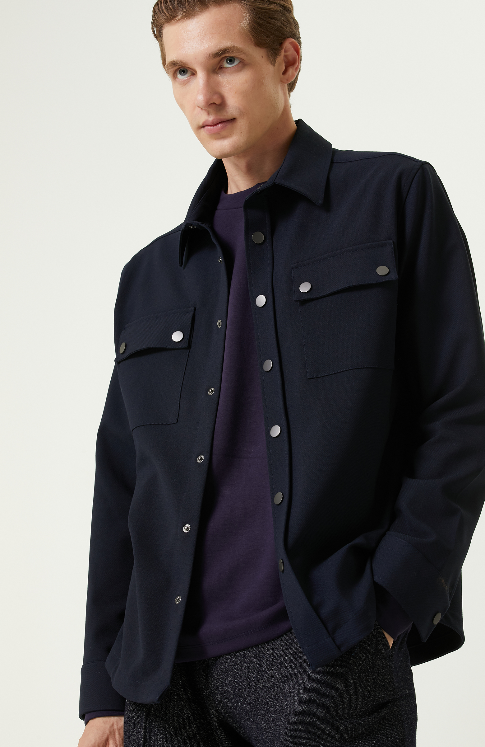 Lacivert Çıtçıtlı Dış Gömlek