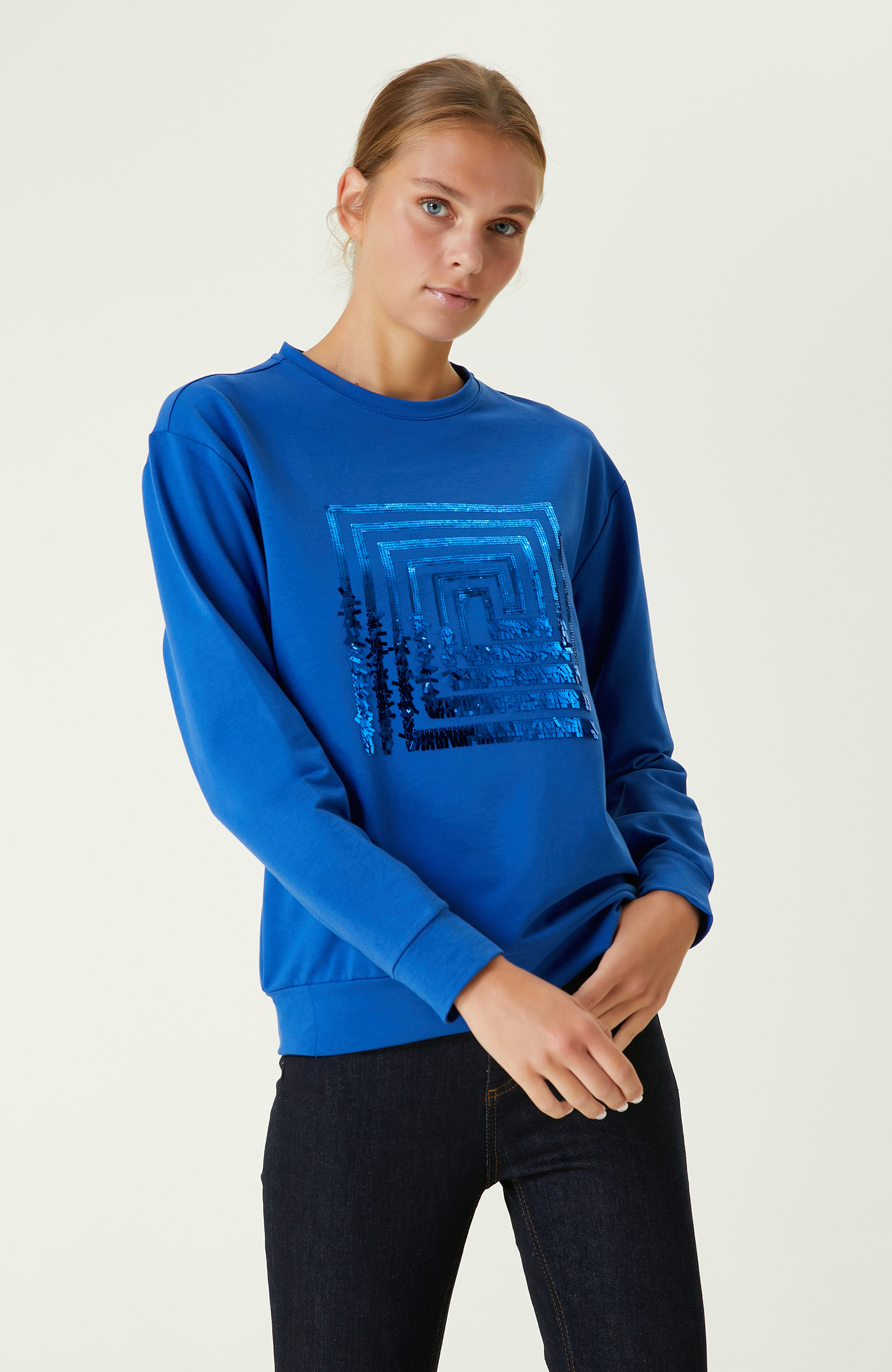 Royal Mavi Payetli Sweatshirt