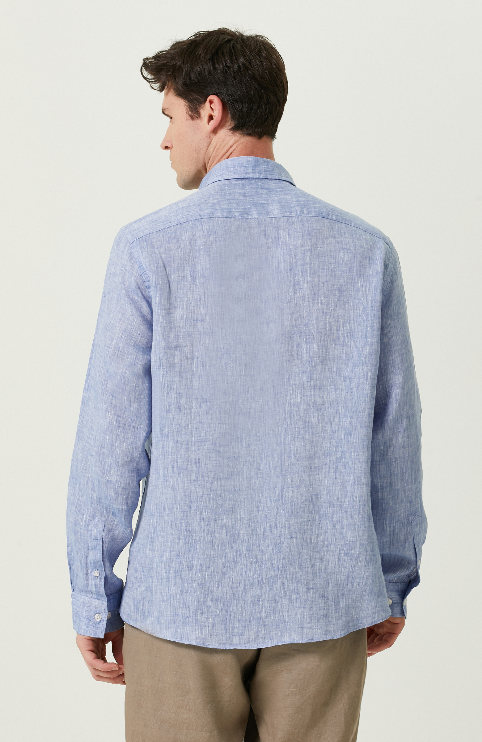 Uzun Kollu Mavi Keten Gömlek