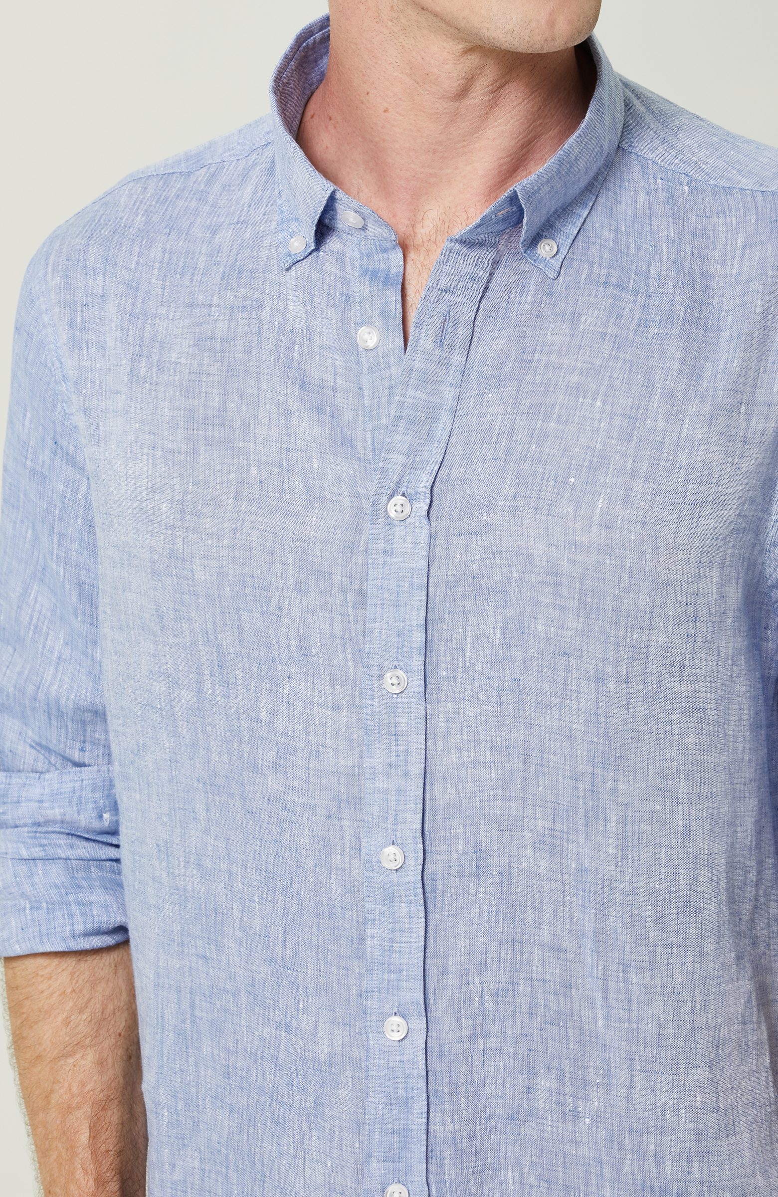 Uzun Kollu Mavi Keten Gömlek