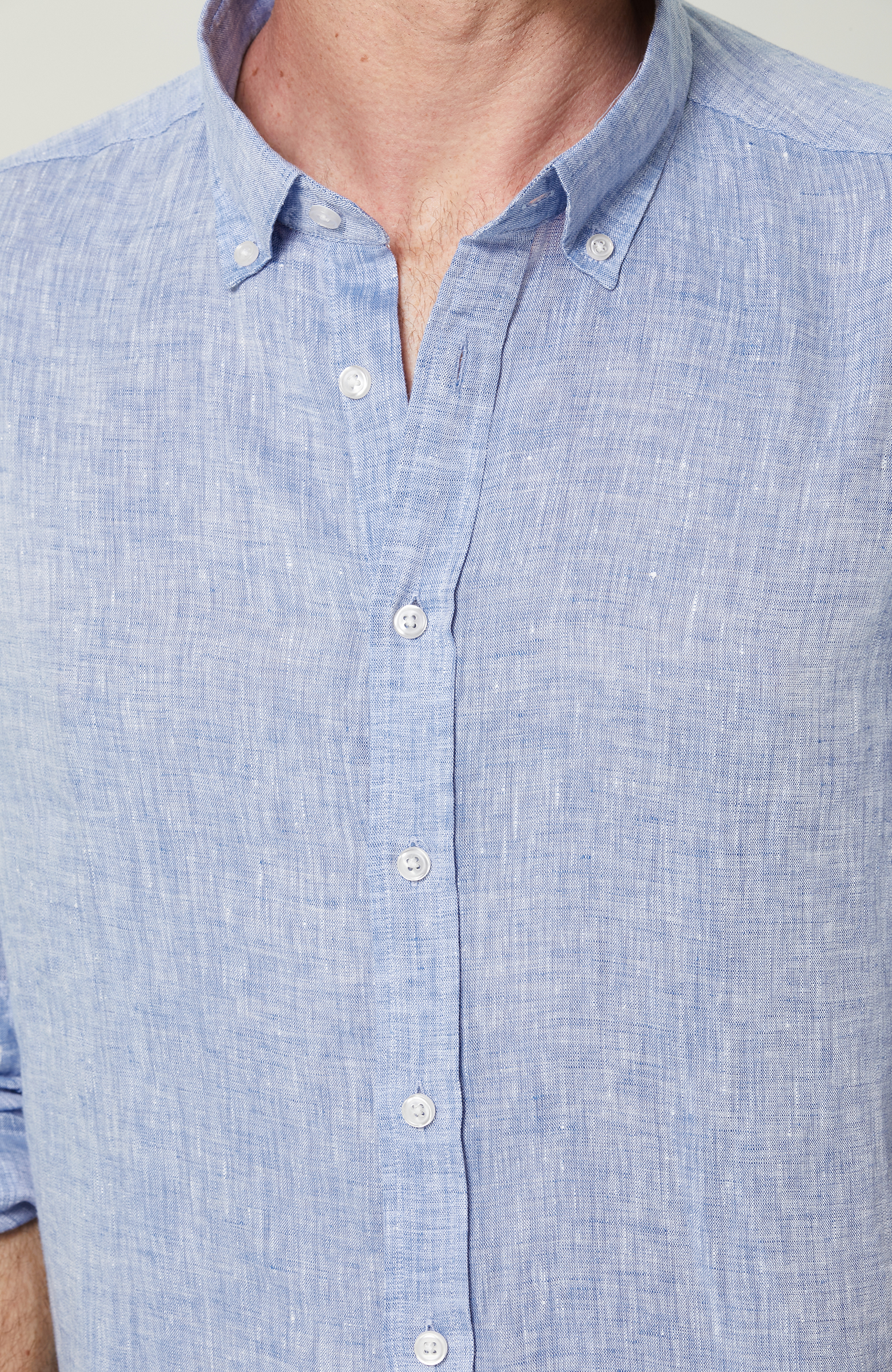 Uzun Kollu Mavi Keten Gömlek