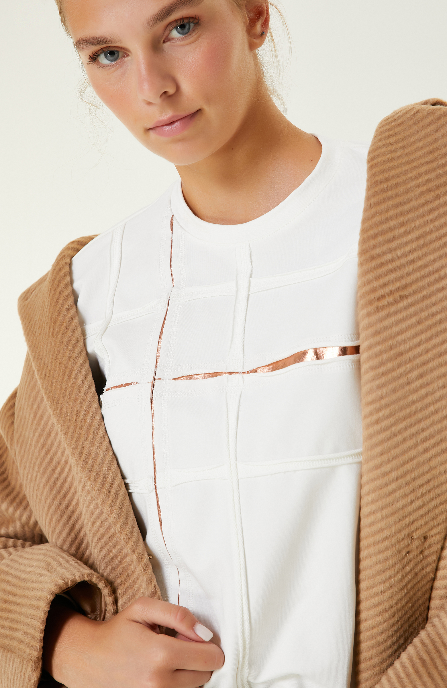 Pamuklu Ekru Baskılı Sweatshirt