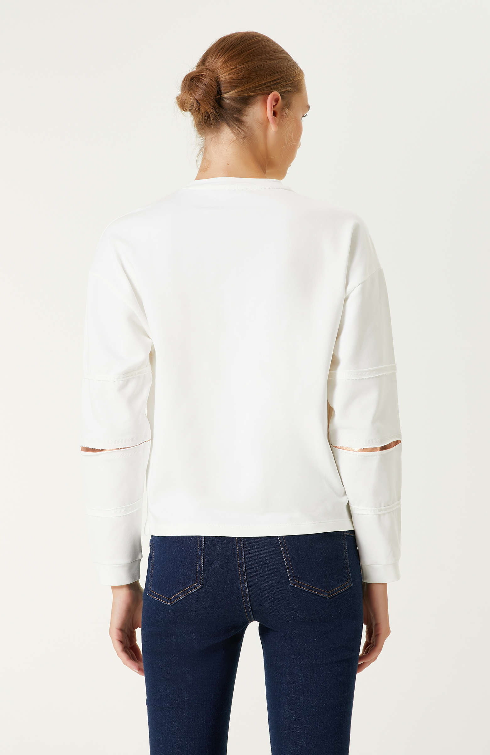 Pamuklu Ekru Baskılı Sweatshirt