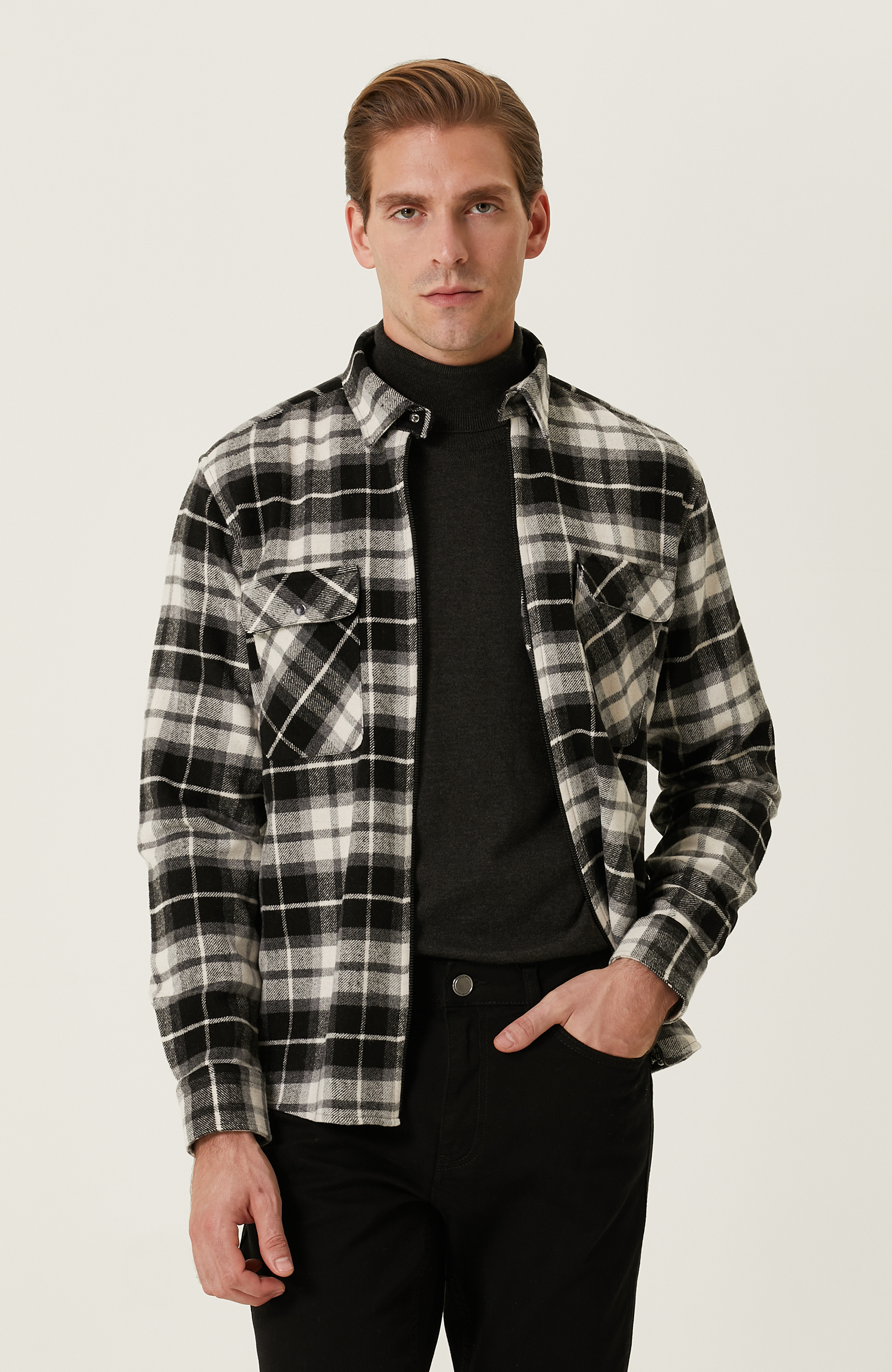 Siyah Gri Ekose Desenli Gömlek