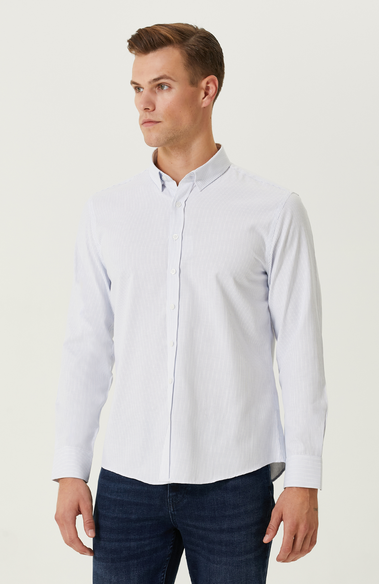 Açık Mavi Beyaz Çizgili Gömlek