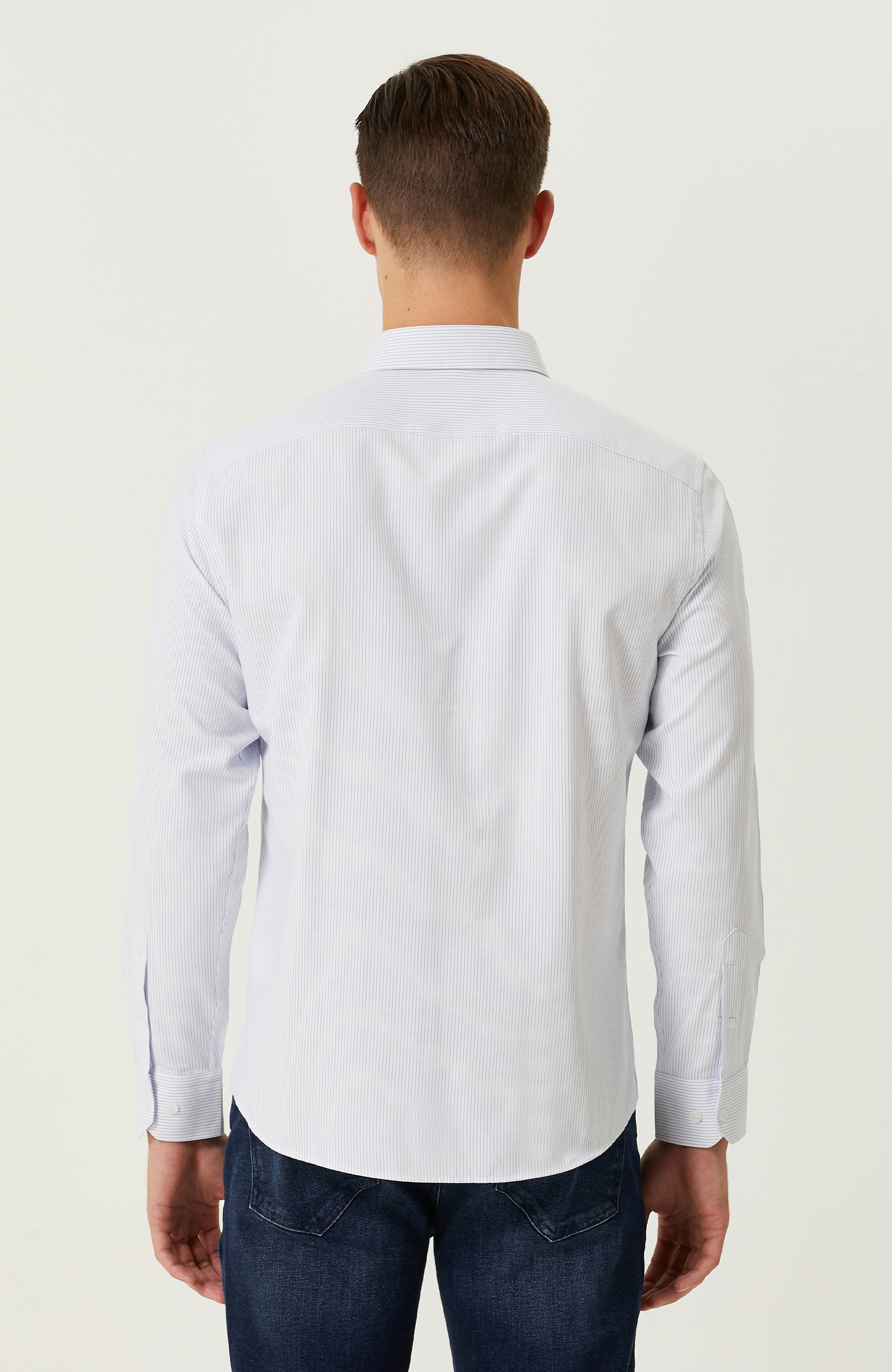 Açık Mavi Beyaz Çizgili Gömlek