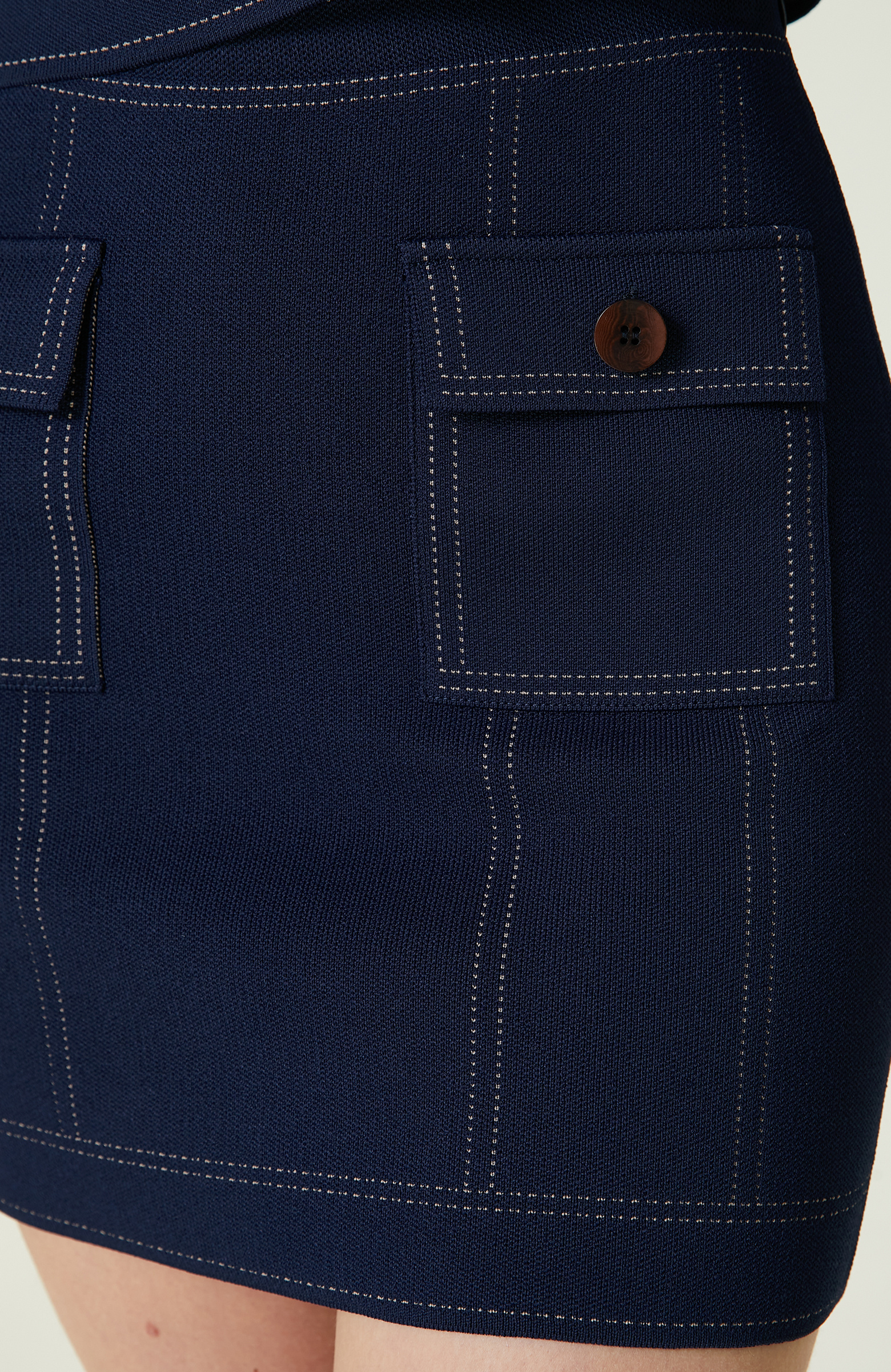 Koyu Lacivert Triko Etek