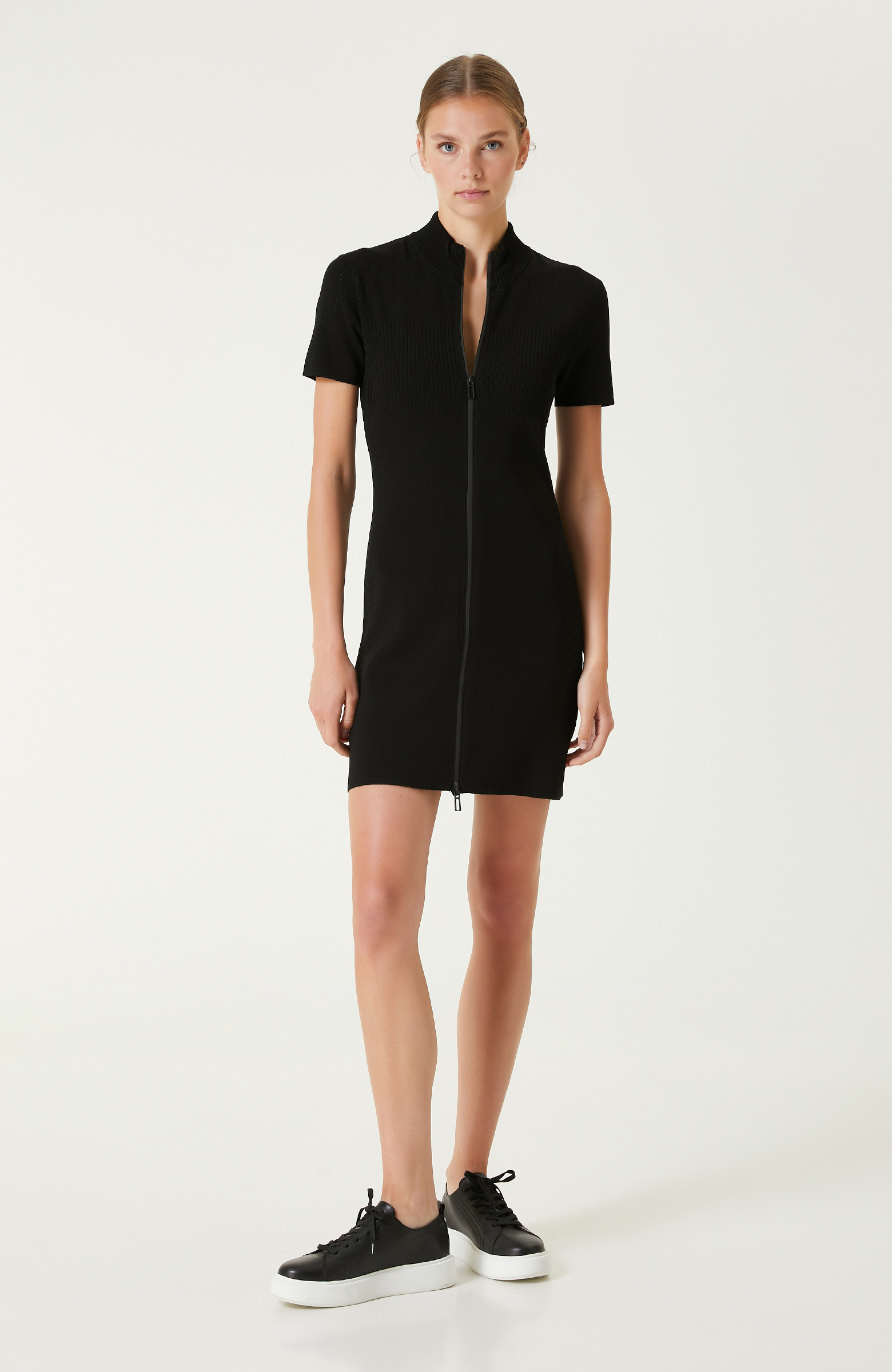 N-Tech Siyah Mini Triko Elbise