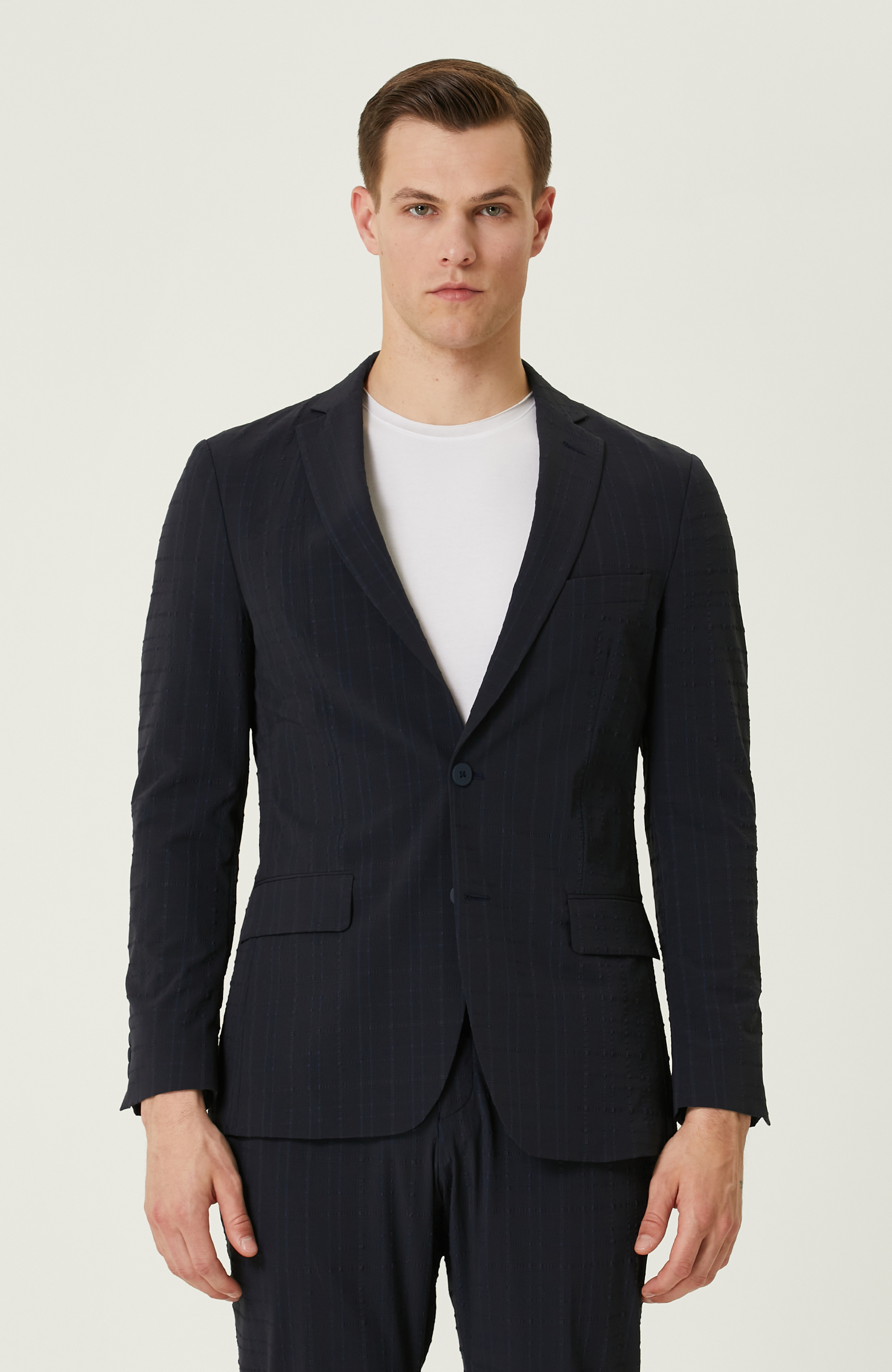 Lacivert Ekose Desenli N-Tech Ceket