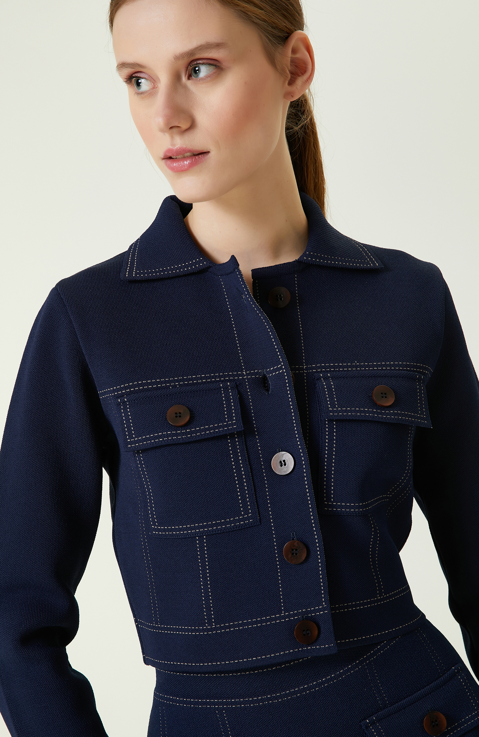 Koyu Lacivert Triko Ceket