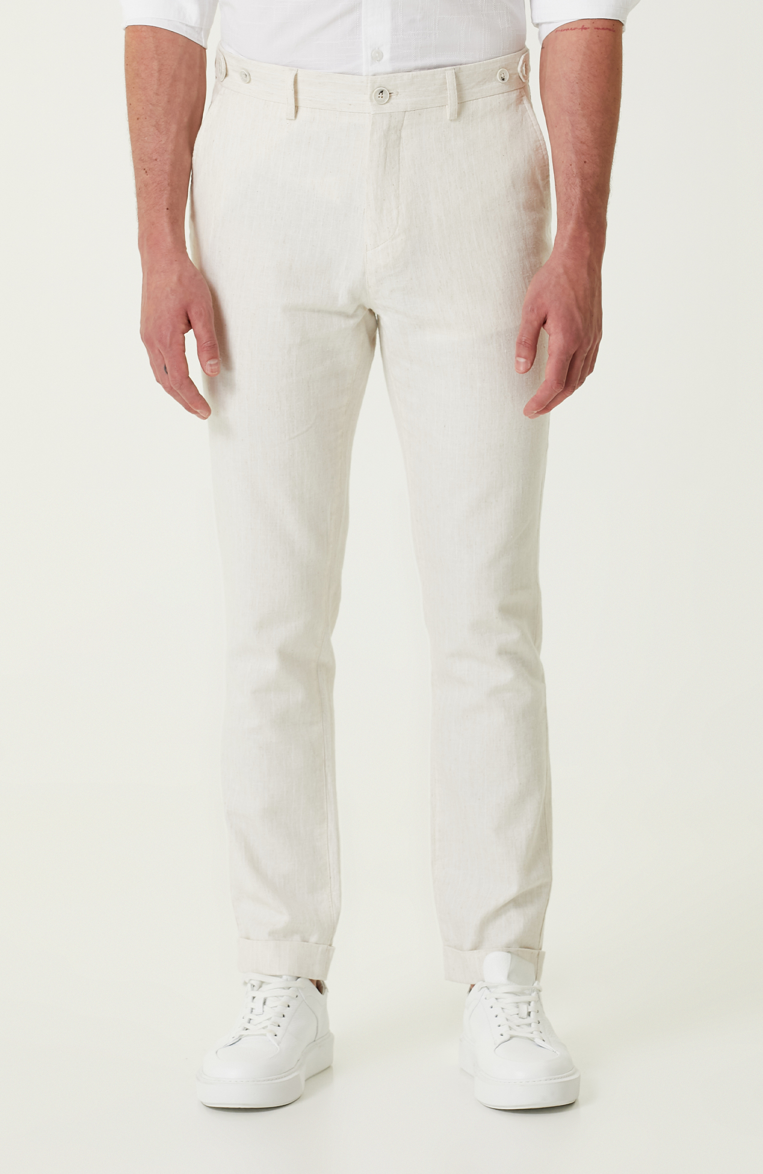 Bej Çizgi Desenli Pantolon