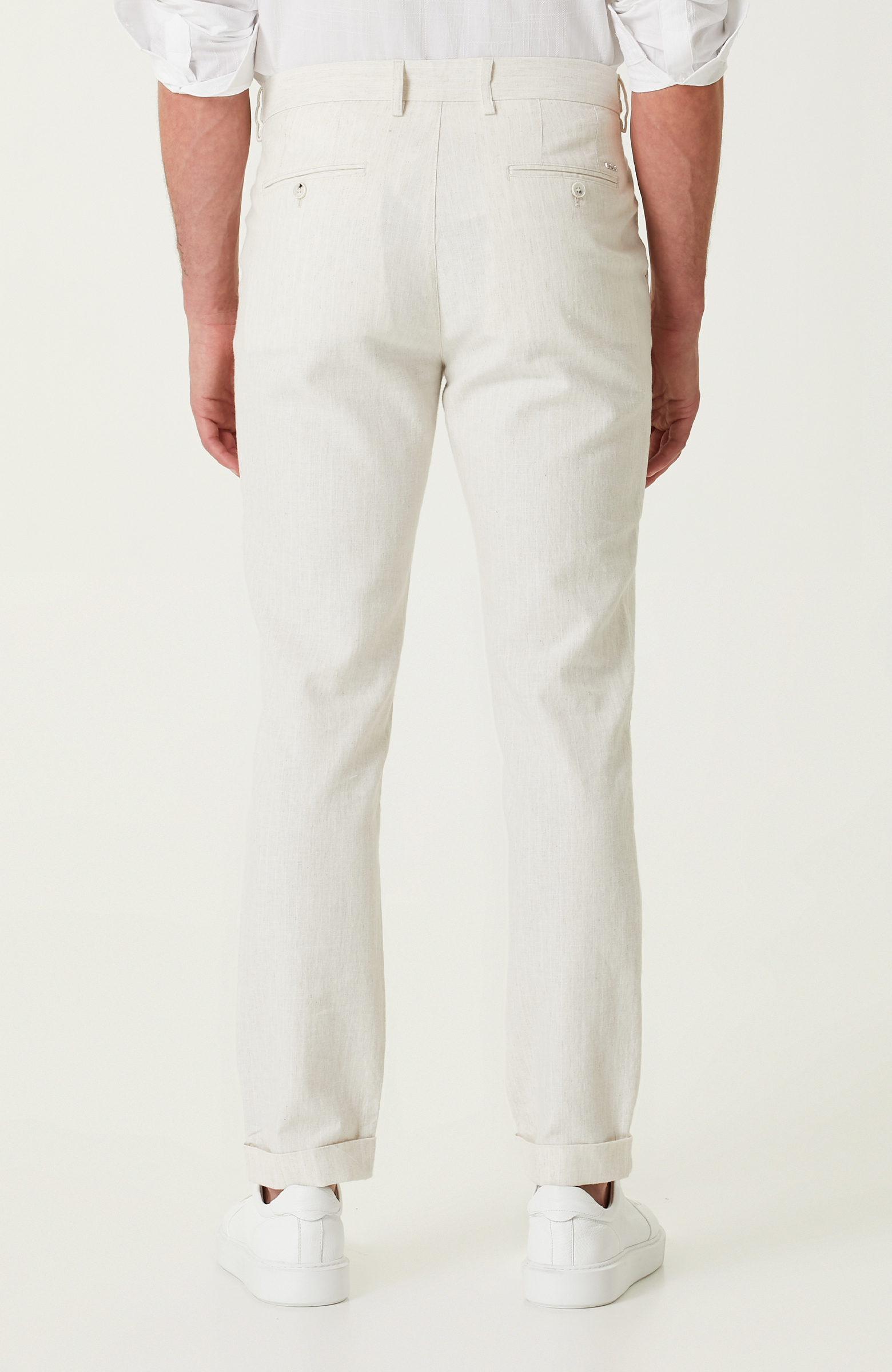 Bej Çizgi Desenli Pantolon