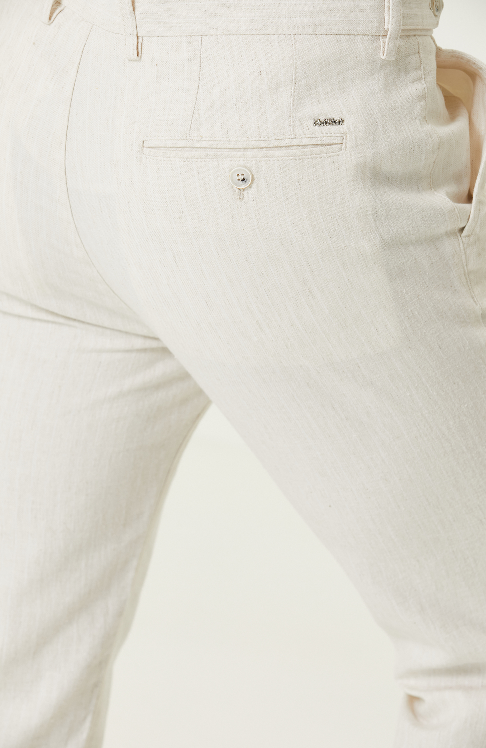 Bej Çizgi Desenli Pantolon