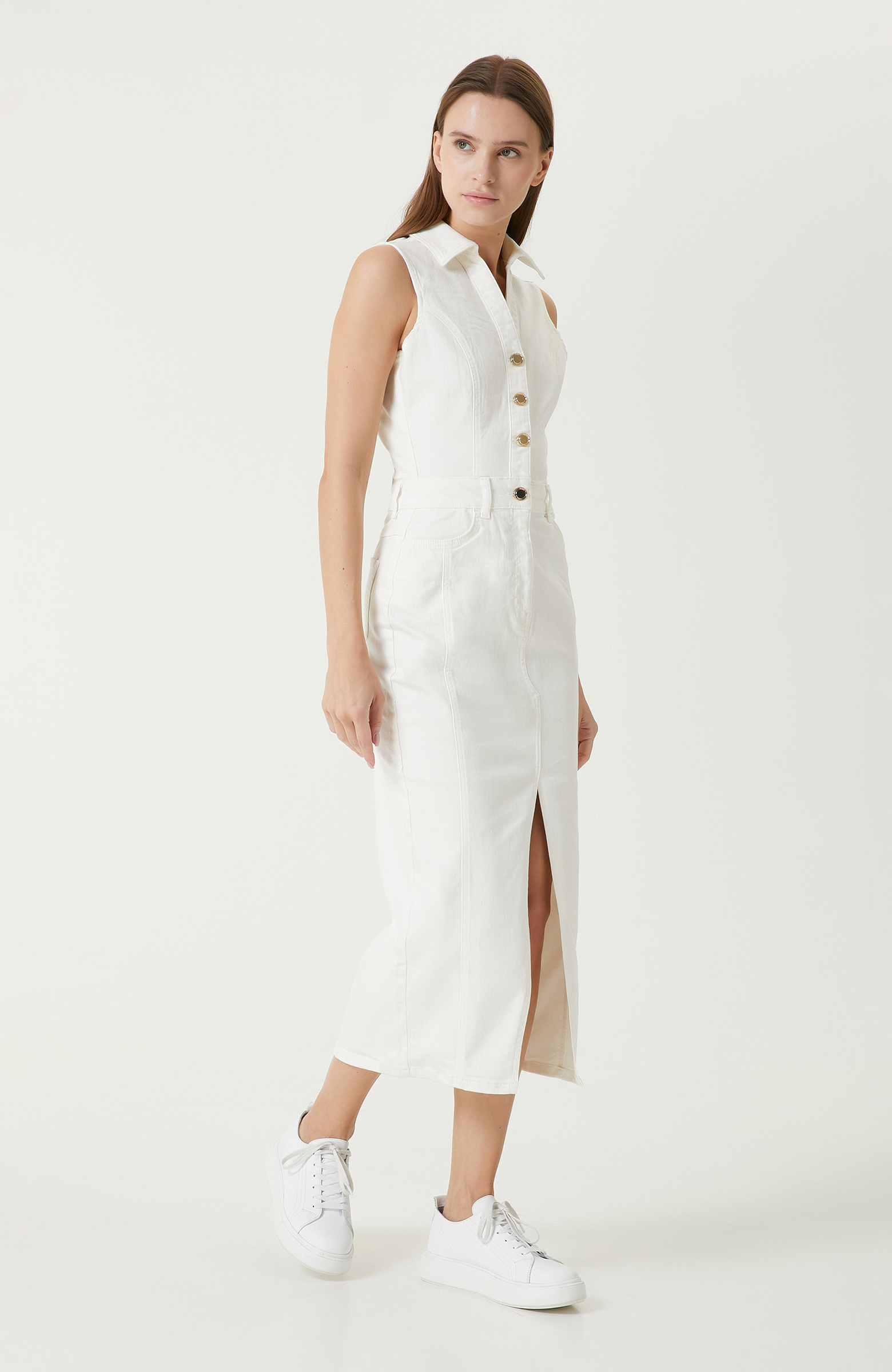 Kırık Beyaz Denim Elbise