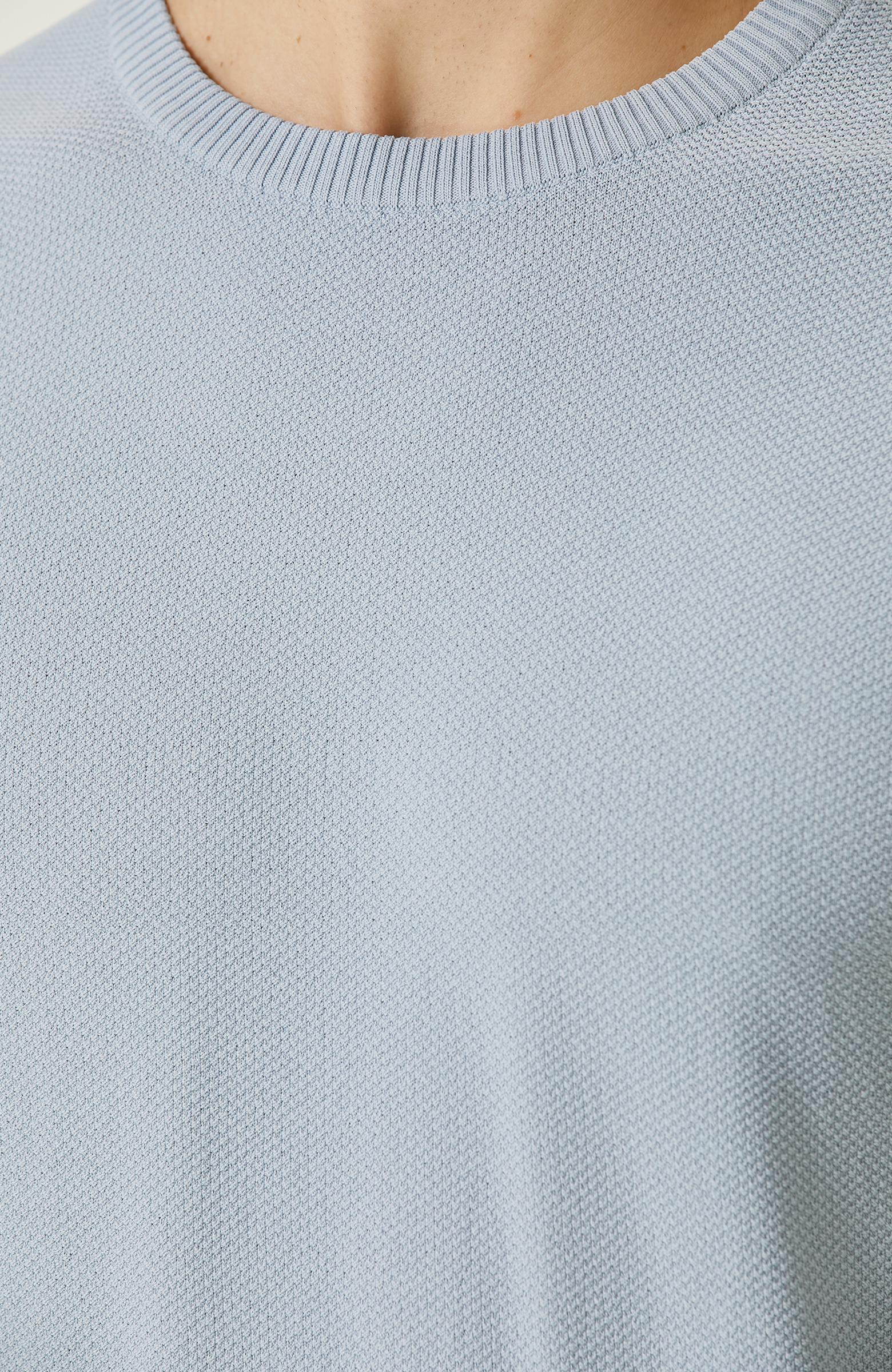  Mavi Petek Örgü Jakarlı Kazak