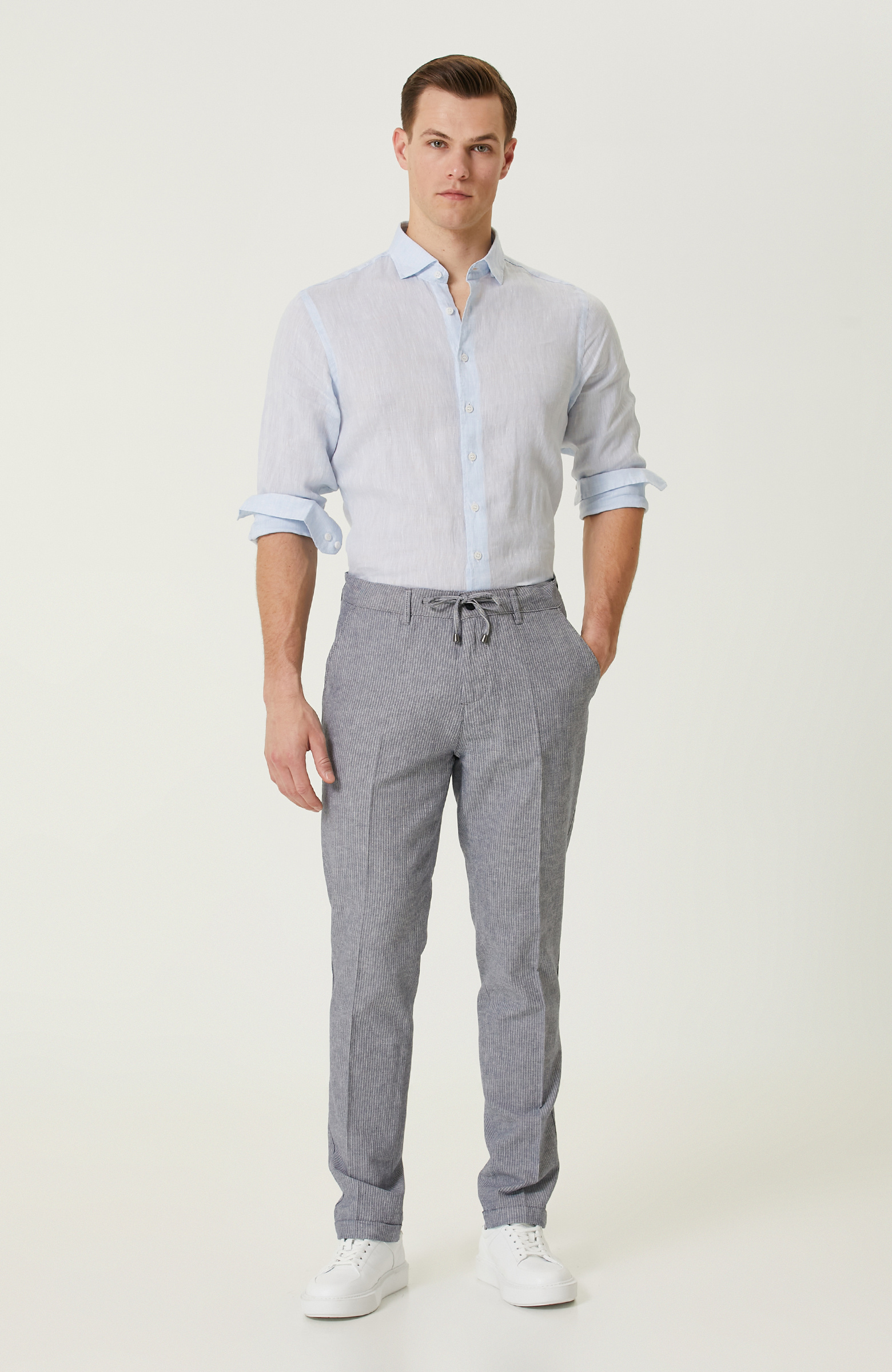 Lacivert Keten Dokuma Pantolon