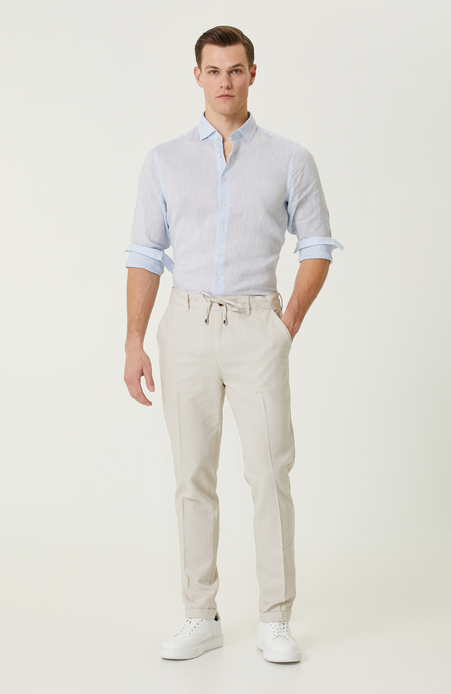 Bej Keten Dokuma Pantolon