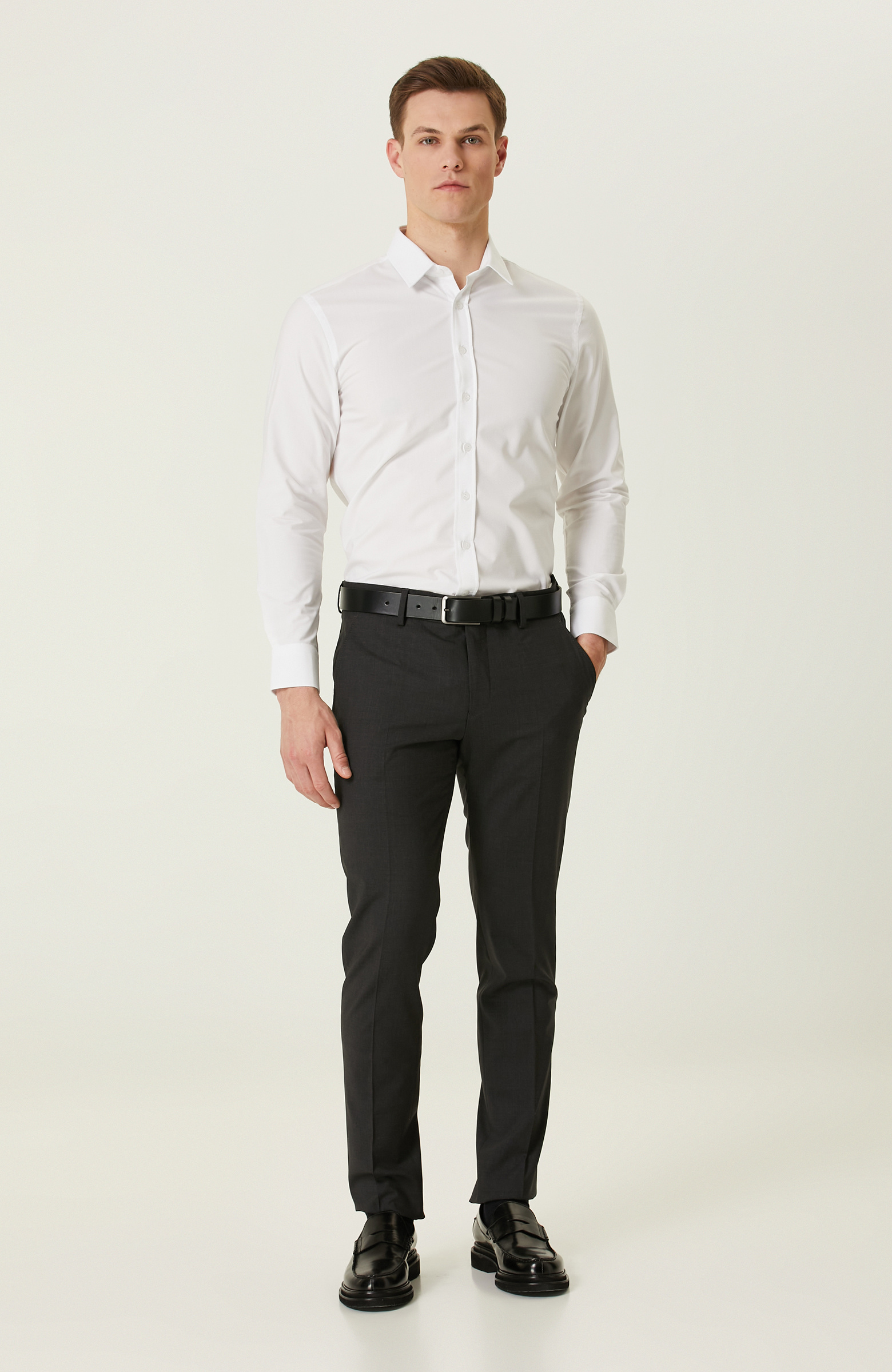 Beyaz Petek Desenli Gömlek