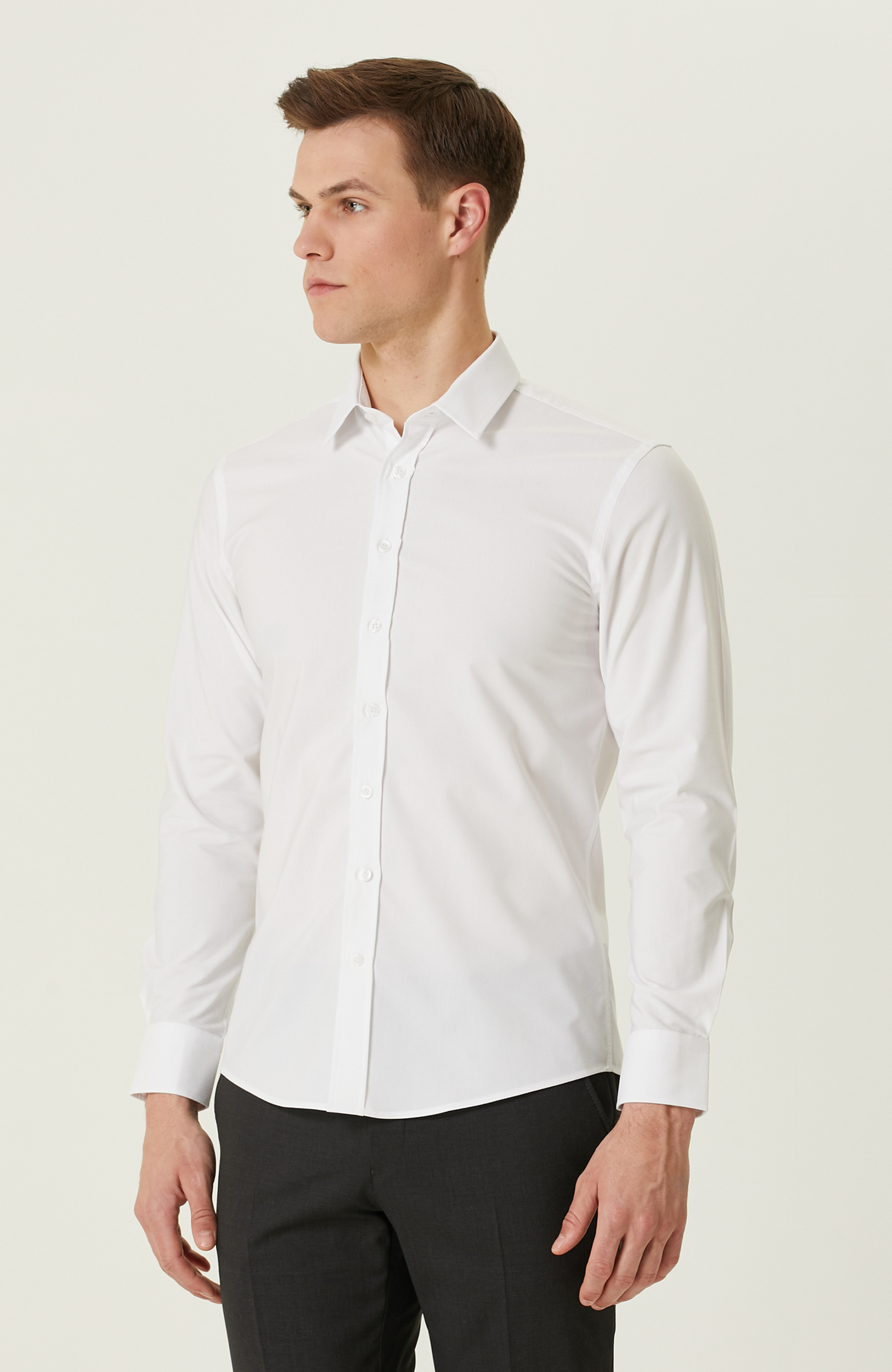 Beyaz Petek Desenli Gömlek