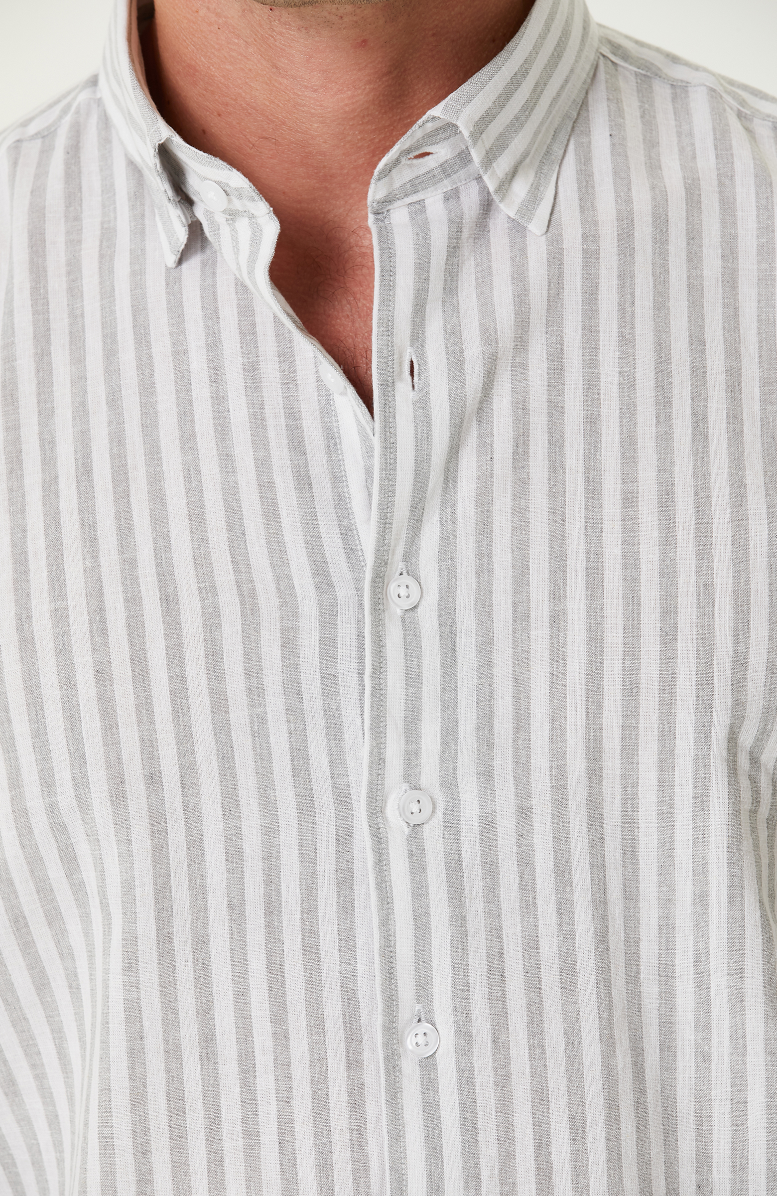 Gri Beyaz Çizgi Desenli Keten Gömlek