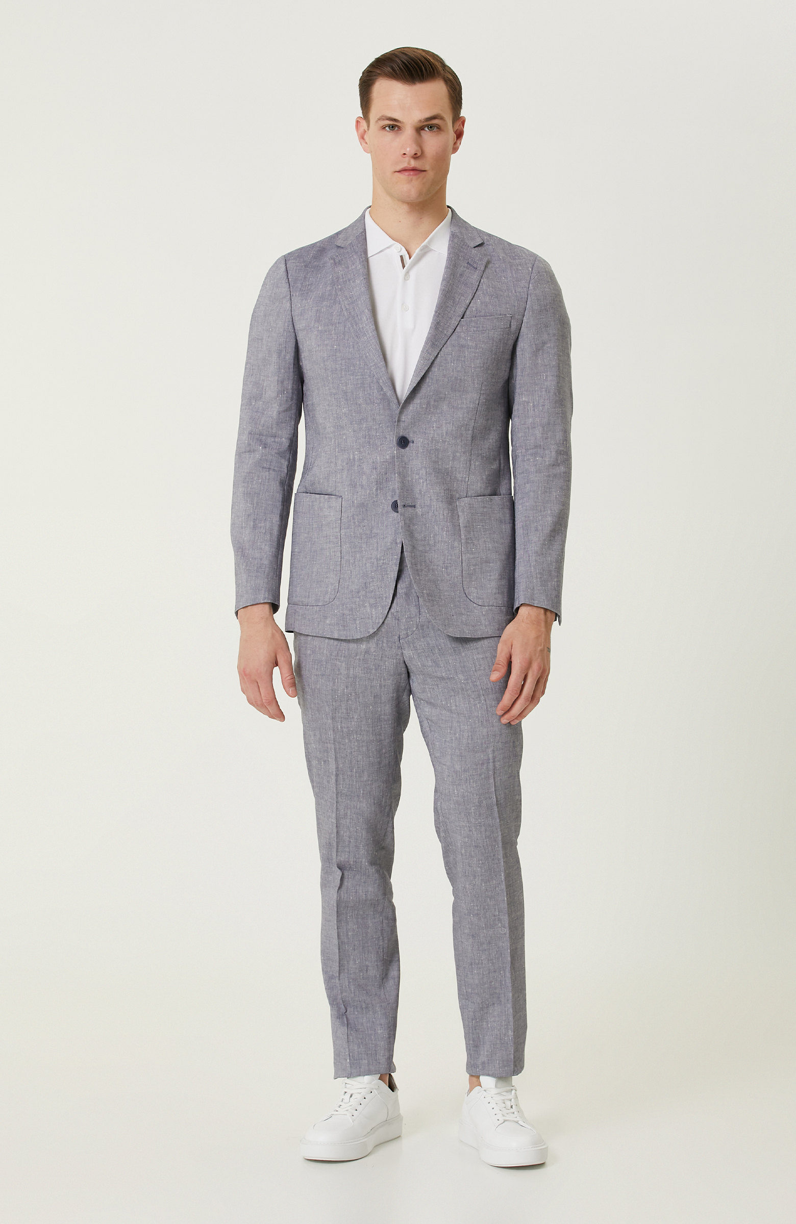 Mavi Keten Takım Elbise