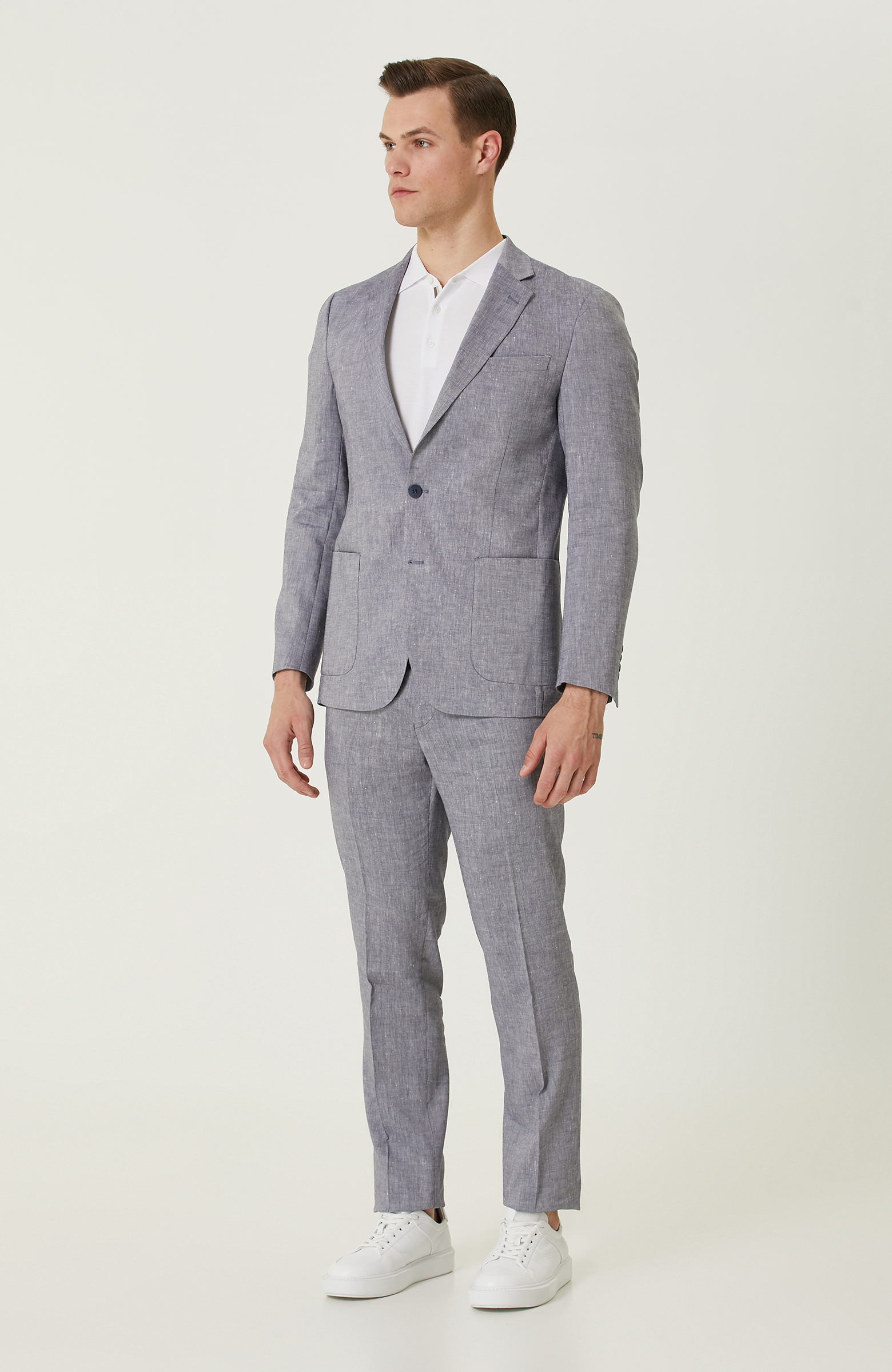 Mavi Keten Takım Elbise