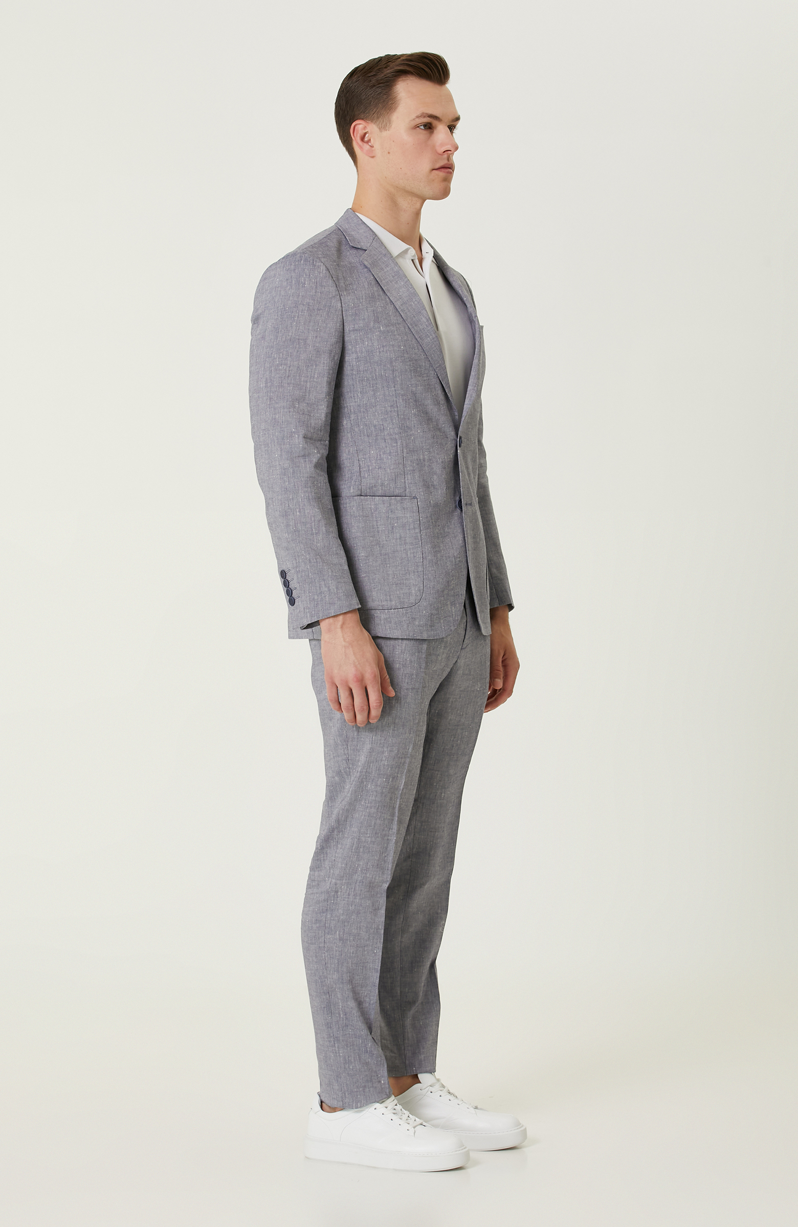 Mavi Keten Takım Elbise