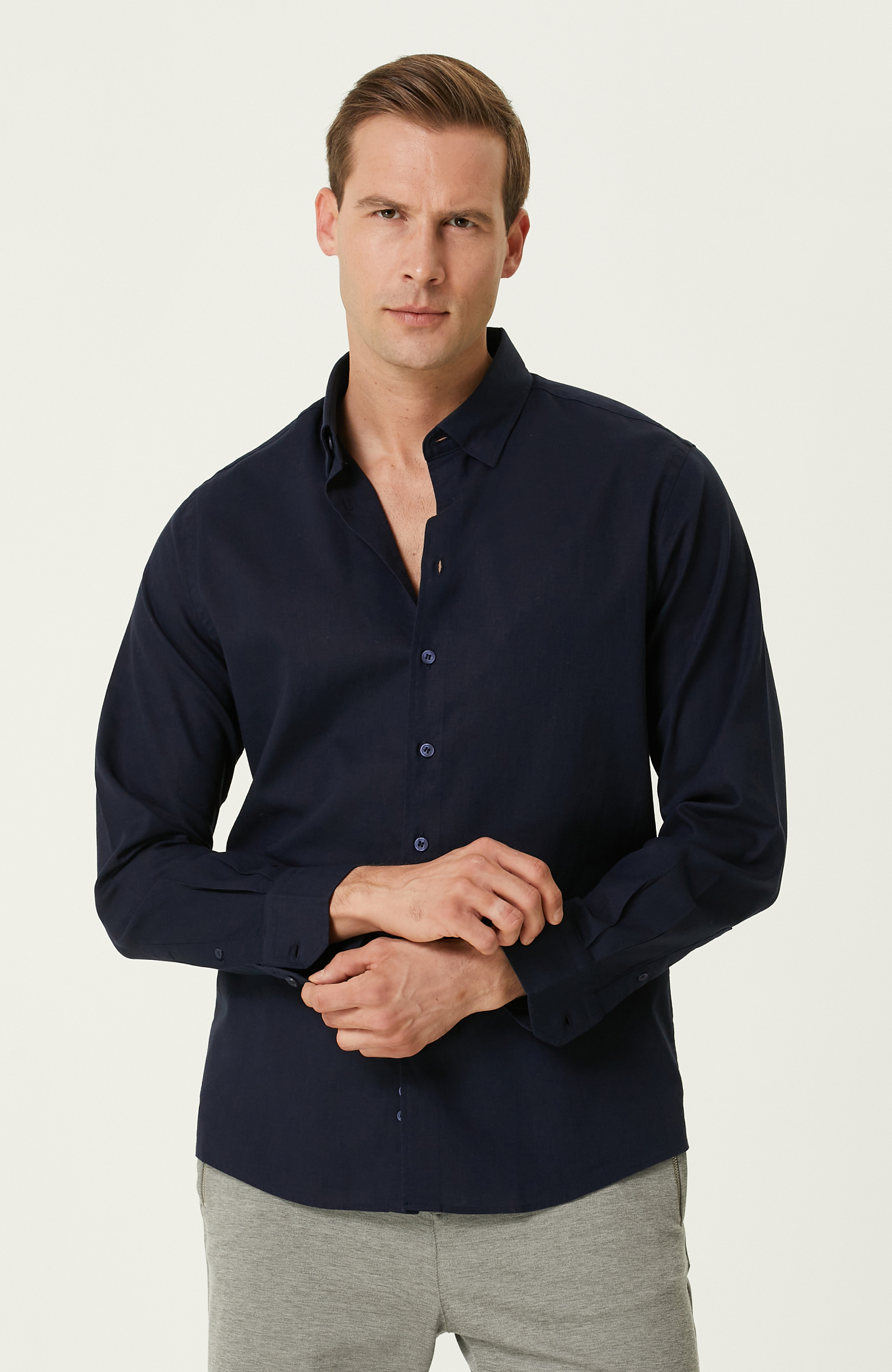 Lacivert Keten Gömlek