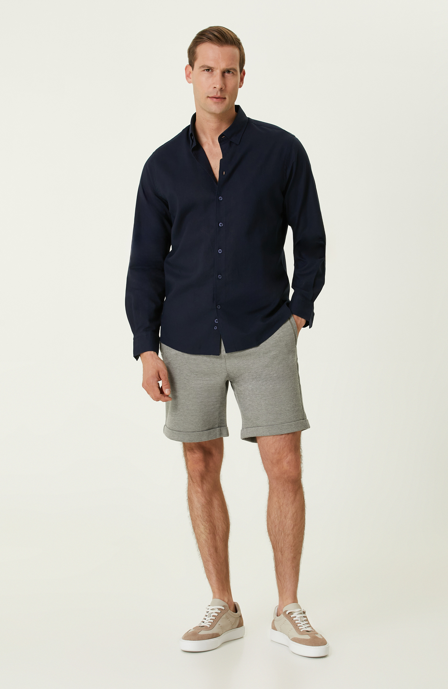 Lacivert Keten Gömlek