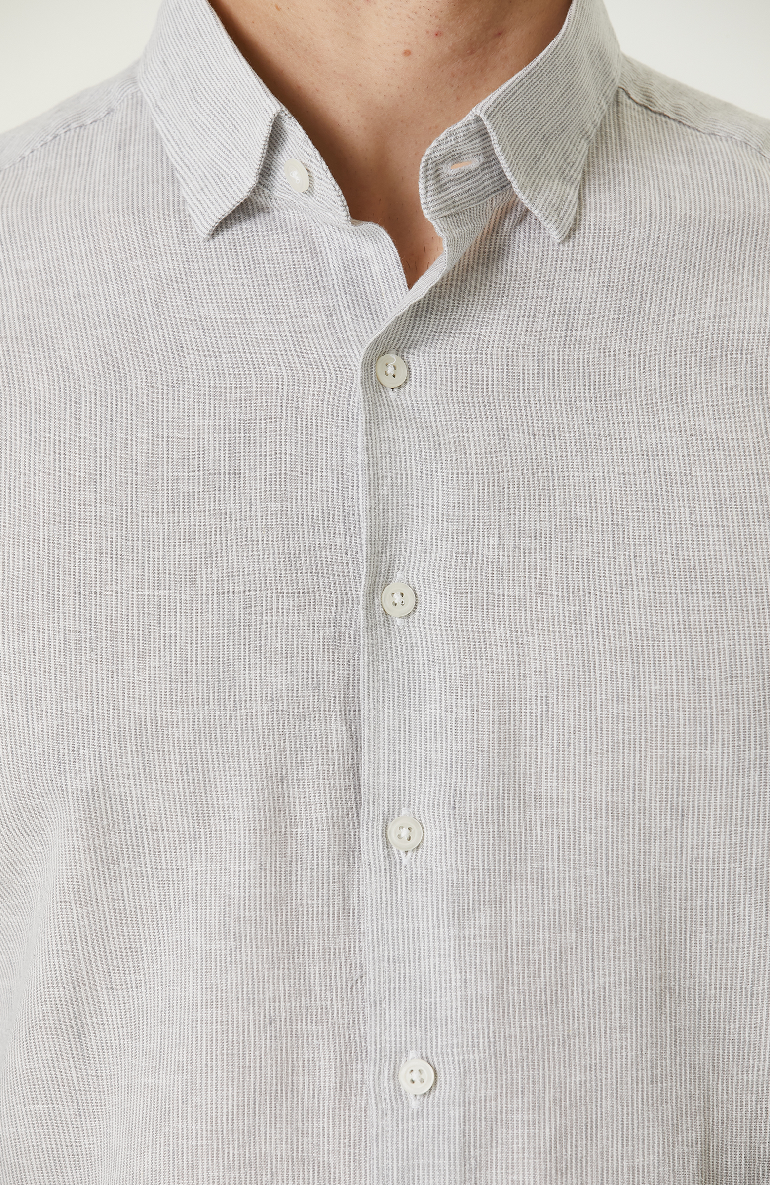 Gri Çizgili Keten Karışımlı Gömlek