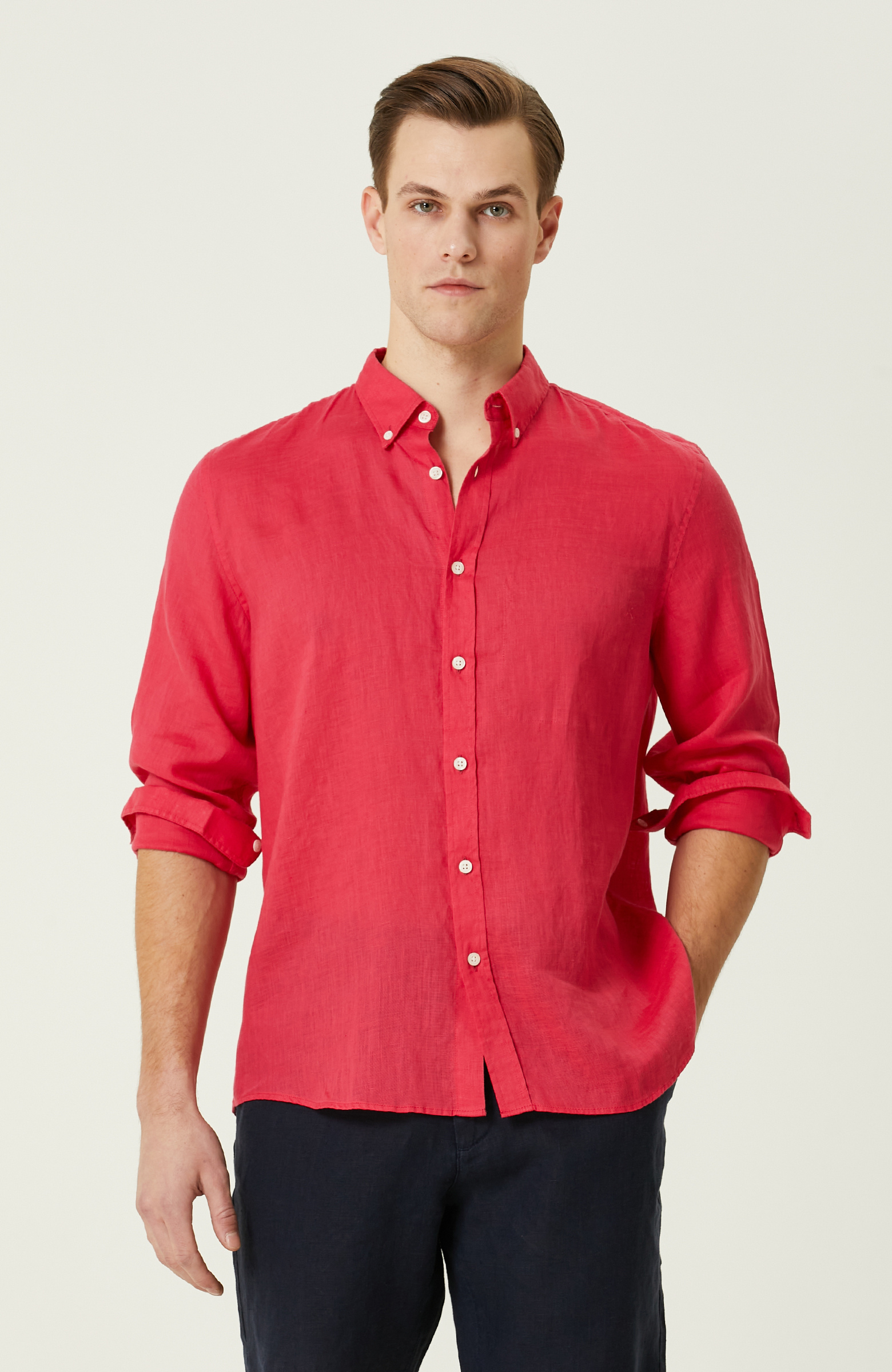 Fuşya Keten Gömlek