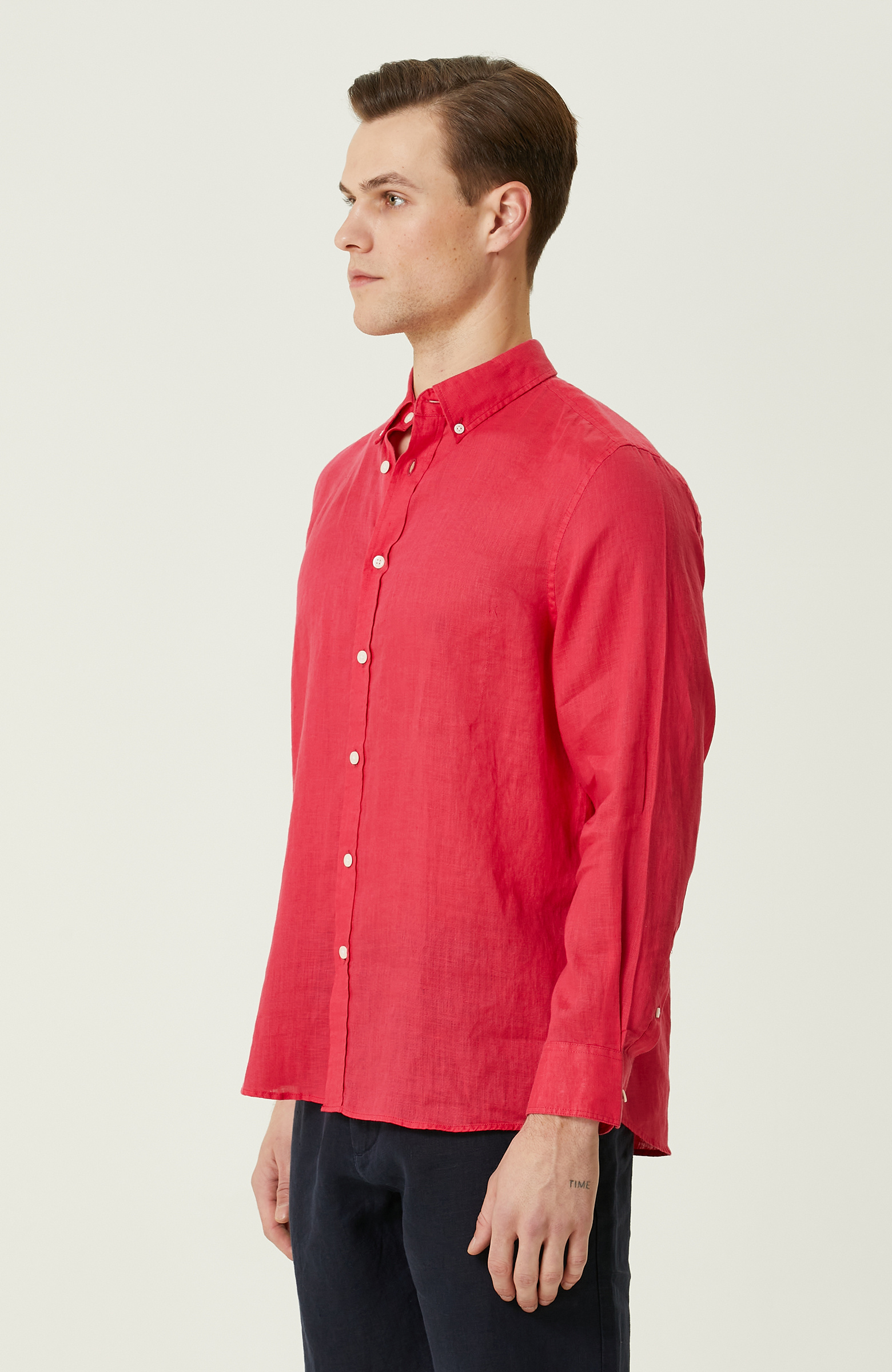 Fuşya Keten Gömlek