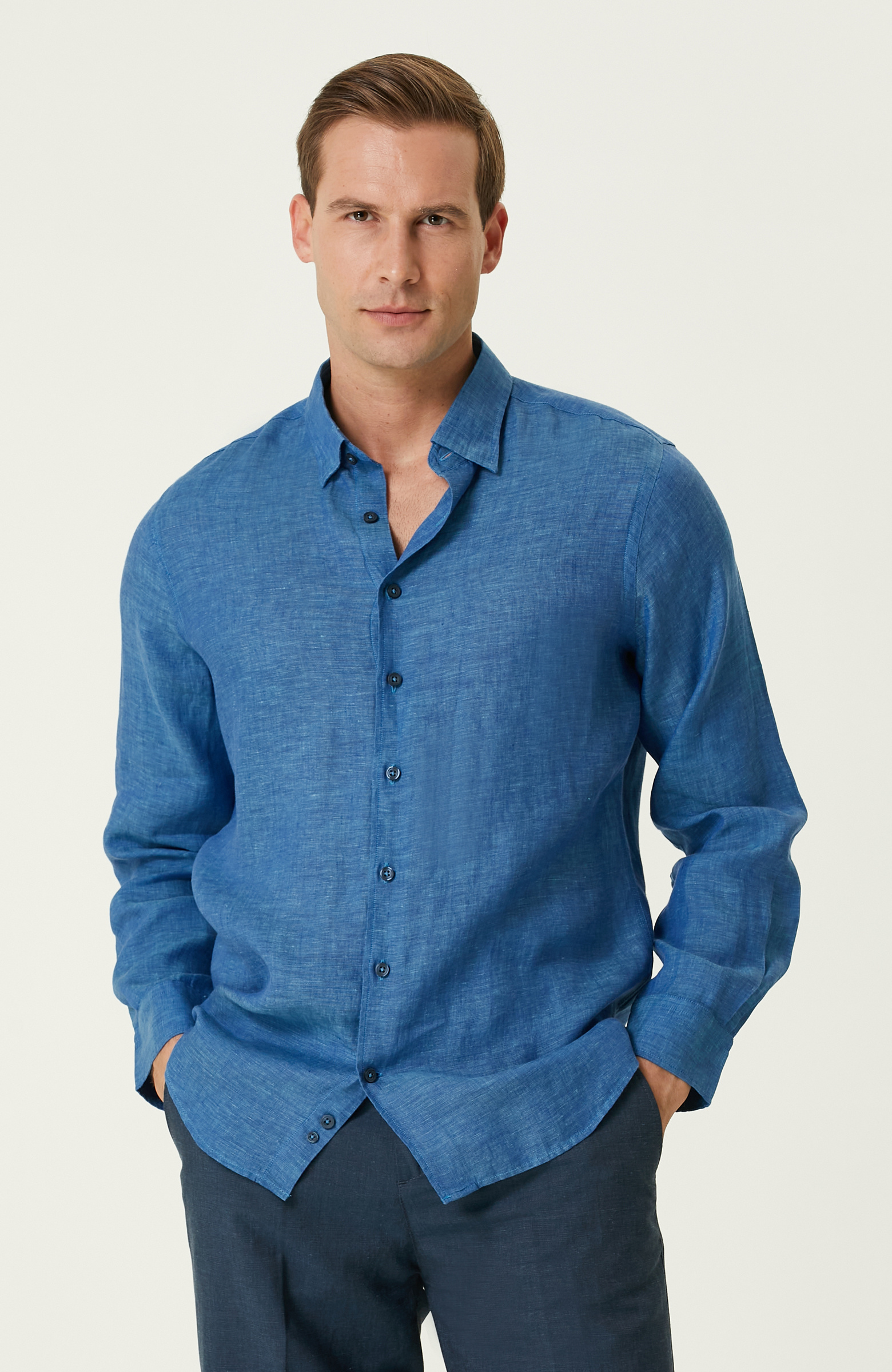 Turkuaz Keten Gömlek