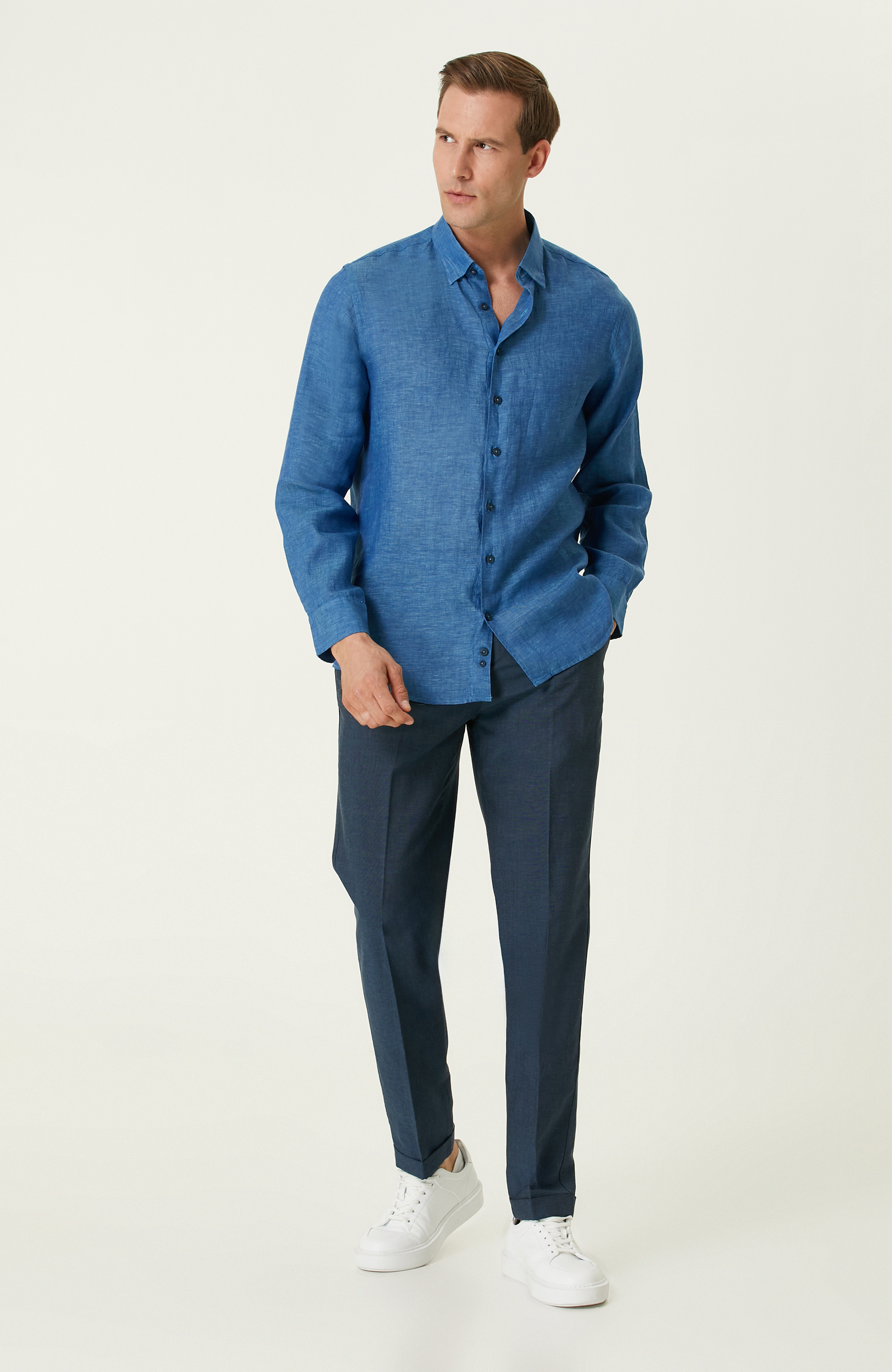 Turkuaz Keten Gömlek